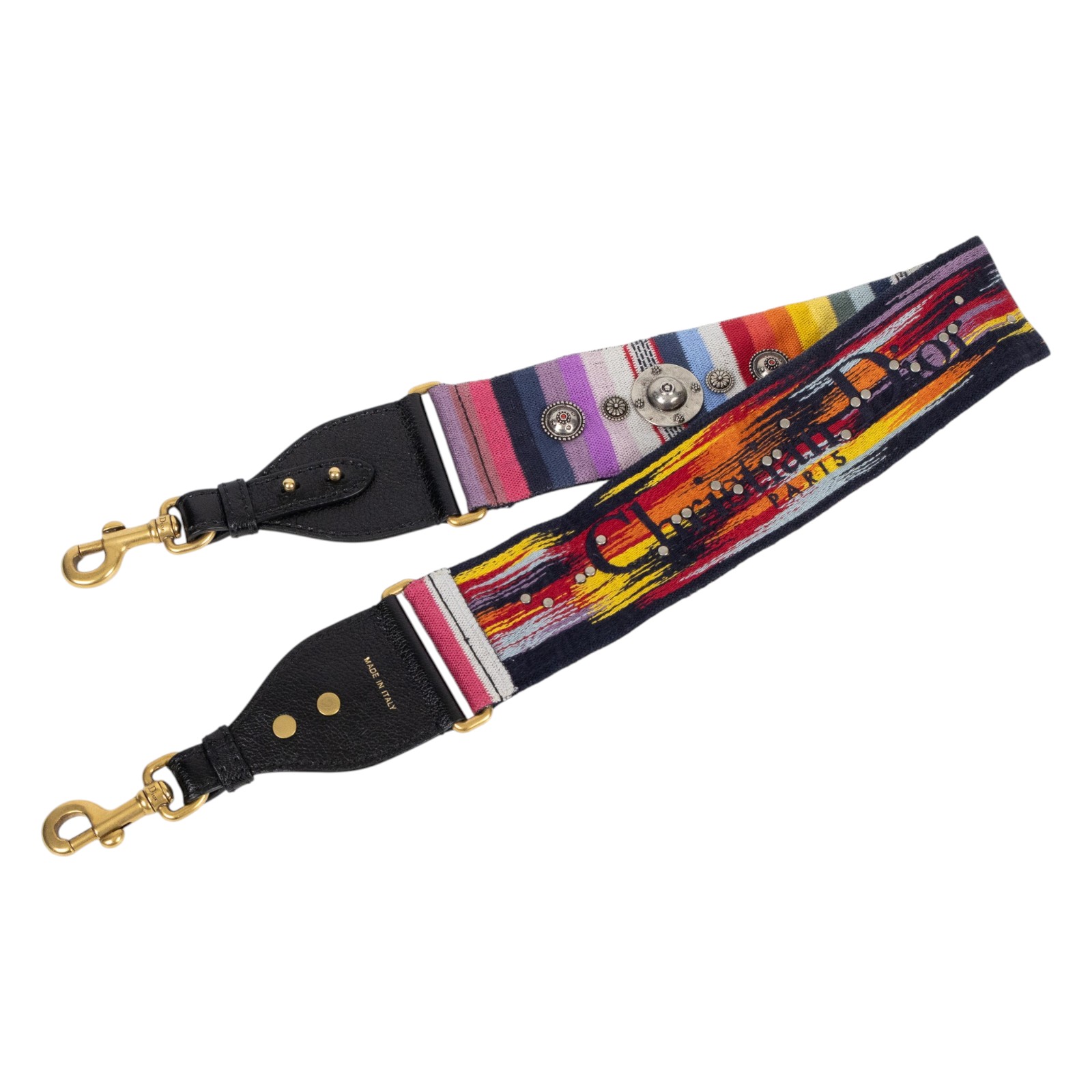 迪奧 CHRISTIAN DIOR Embroidered Rainbow 背帶  彩色帆布背帶 無附屬品