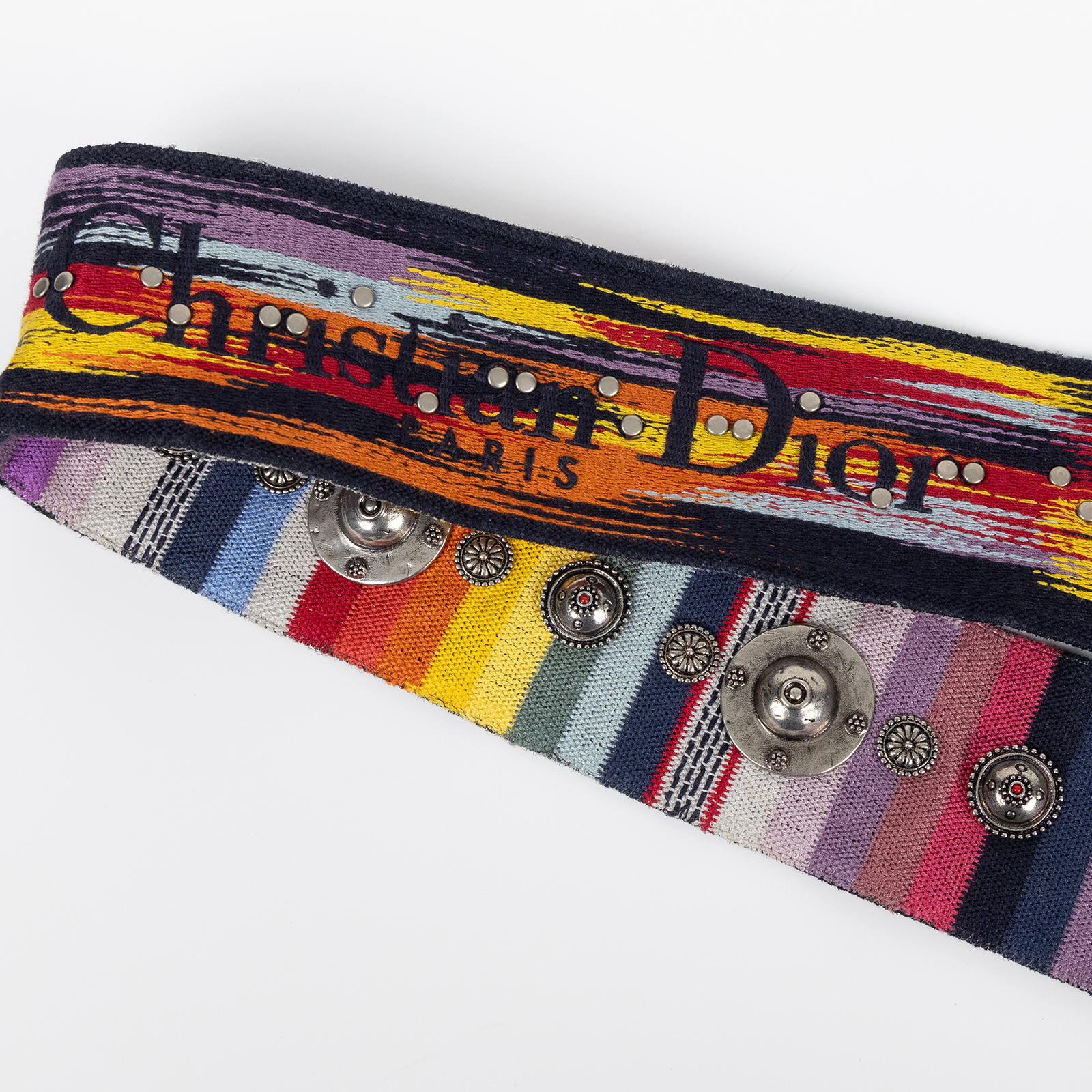 迪奧 CHRISTIAN DIOR Embroidered Rainbow 背帶  彩色帆布背帶 無附屬品