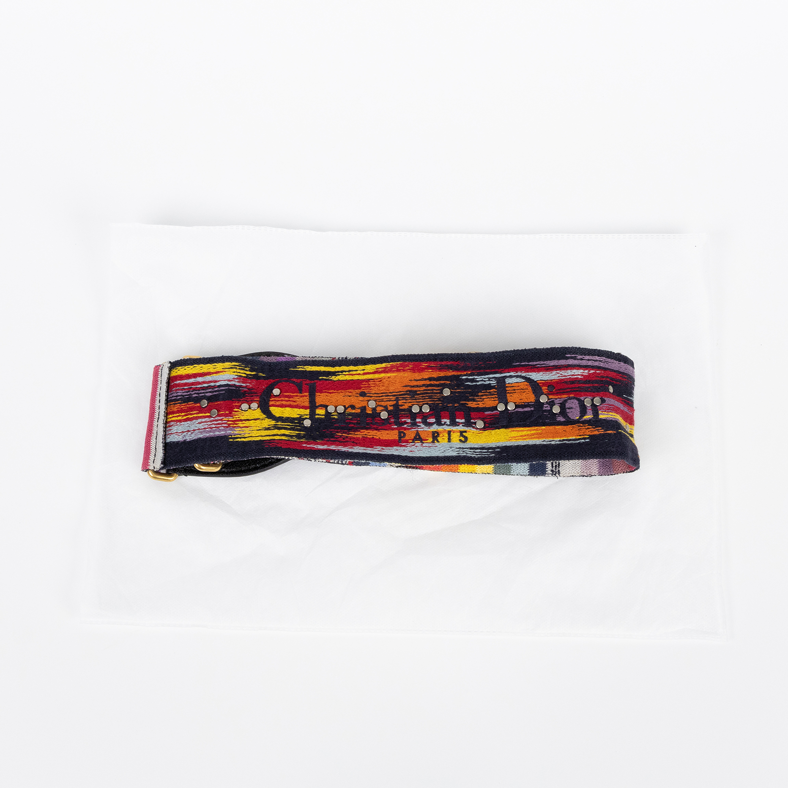 迪奧 CHRISTIAN DIOR Embroidered Rainbow 背帶  彩色帆布背帶 無附屬品
