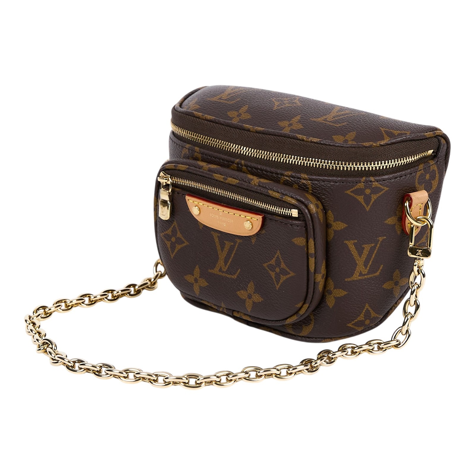 路易威登 LOUIS VUITTON Mini Bumbag 迷你 腰包 鏈條 單肩包 M82335 晶片款 原花MINI BUMBAG 原廠盒子/防塵袋/背帶