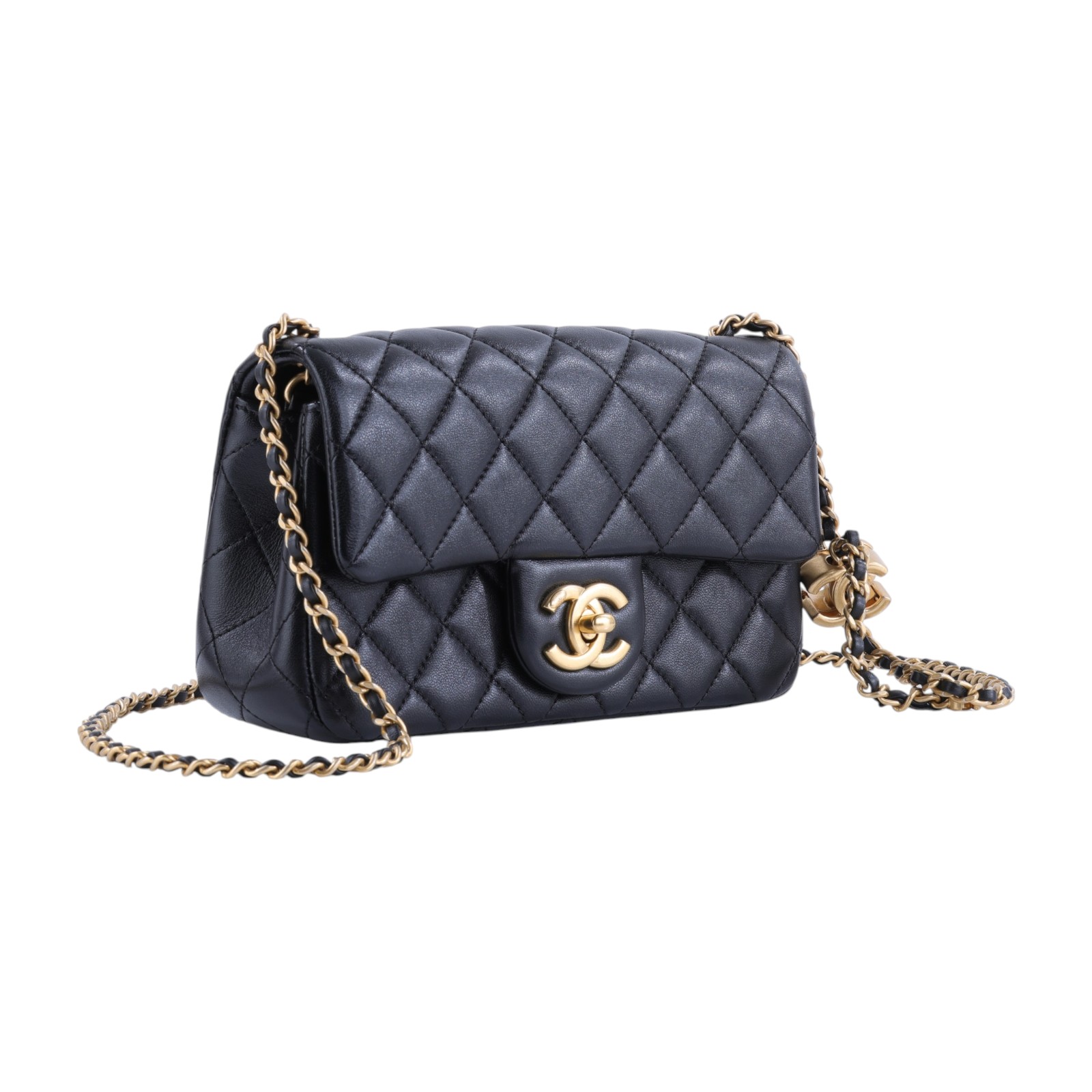 香奈兒 CHANEL Mini Flap 口蓋包 肩背包 斜背包 AS5759 B21572 晶片款 黑金羊雙C調節釦COCO20 原廠盒子/防塵袋/購買證明影本