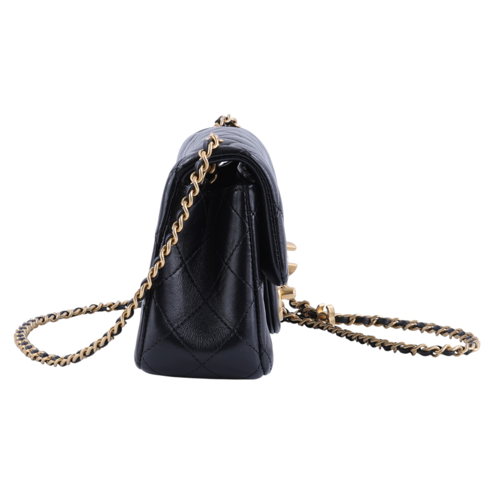 香奈兒 CHANEL Mini Flap 口蓋包 肩背包 斜背包 AS5759 B21572 晶片款 黑金羊雙C調節釦COCO20 原廠盒子/防塵袋/購買證明影本