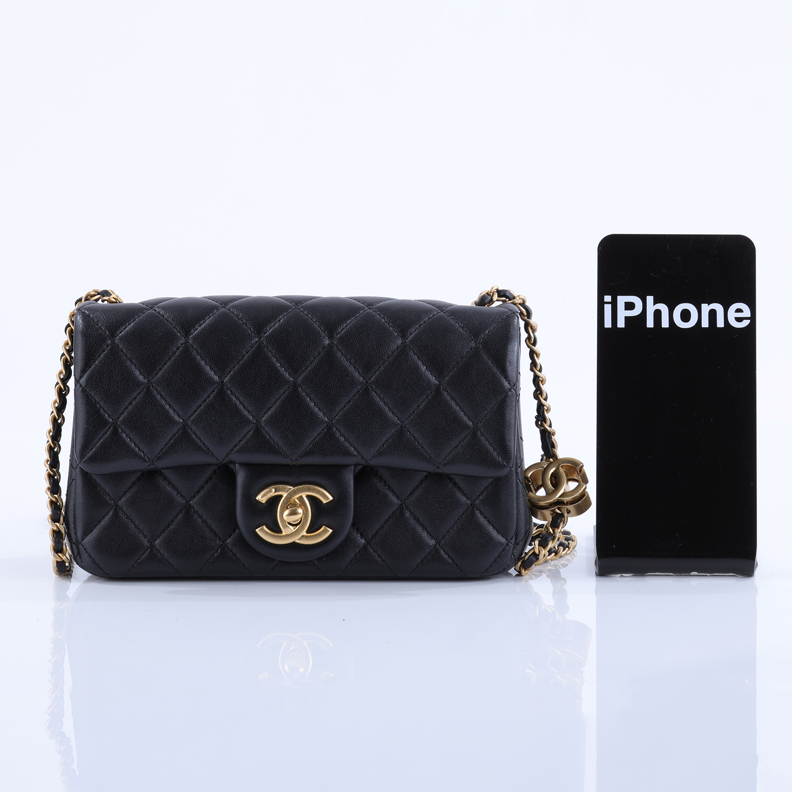 香奈兒 CHANEL Mini Flap 口蓋包 肩背包 斜背包 AS5759 B21572 晶片款 黑金羊雙C調節釦COCO20 原廠盒子/防塵袋/購買證明影本