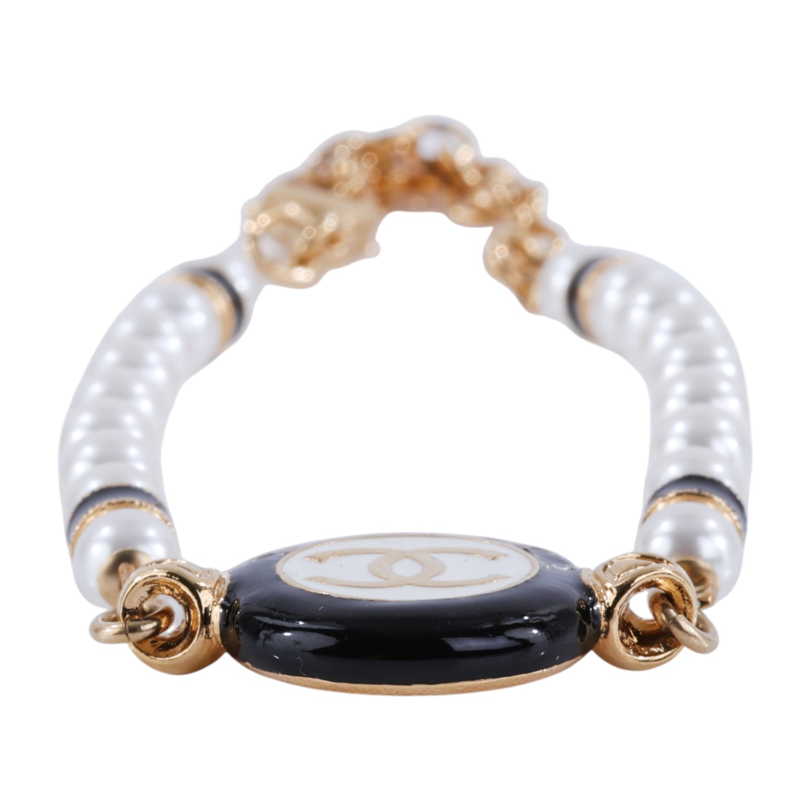 香奈兒 CHANEL CC Logo 手鏈 ABC988 B16124B24P 金色黑白圓餅珍珠手鍊 原廠盒子/防塵袋