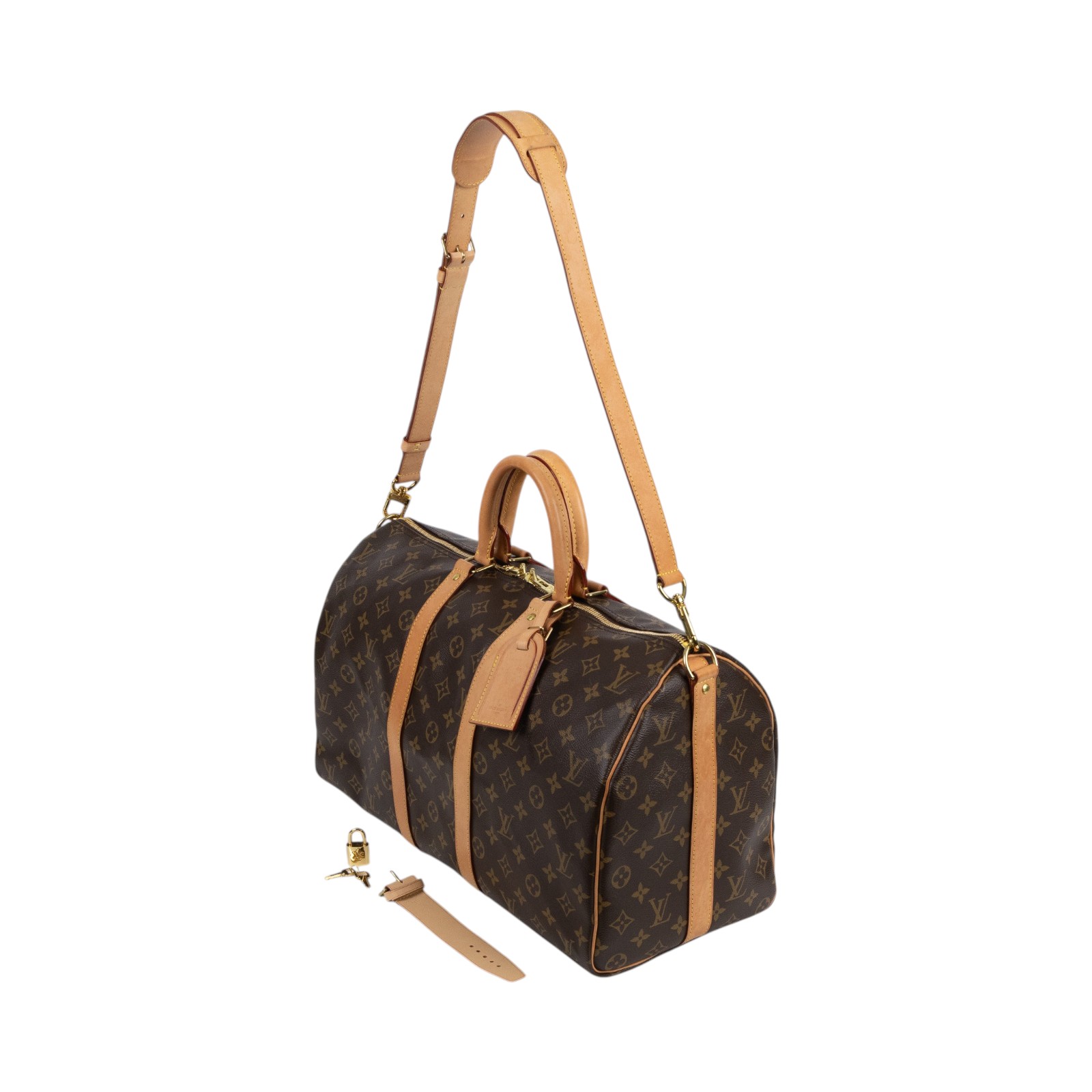 路易威登 LOUIS VUITTON Keepall Bandoulière 45 Monogram經典帆布 波士頓包  旅行袋 M41418 晶片款  鎖組/背帶2/行李吊牌