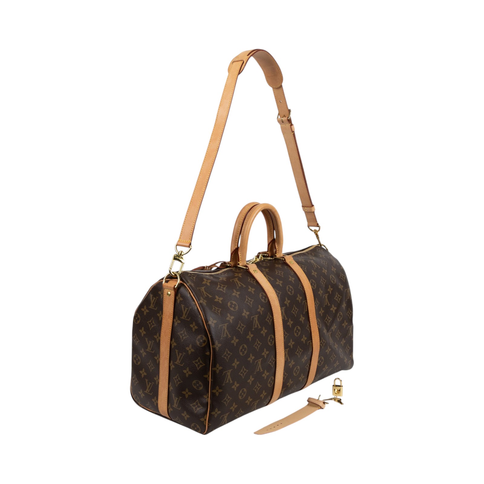路易威登 LOUIS VUITTON Keepall Bandoulière 45 Monogram經典帆布 波士頓包  旅行袋 M41418 晶片款  鎖組/背帶2/行李吊牌