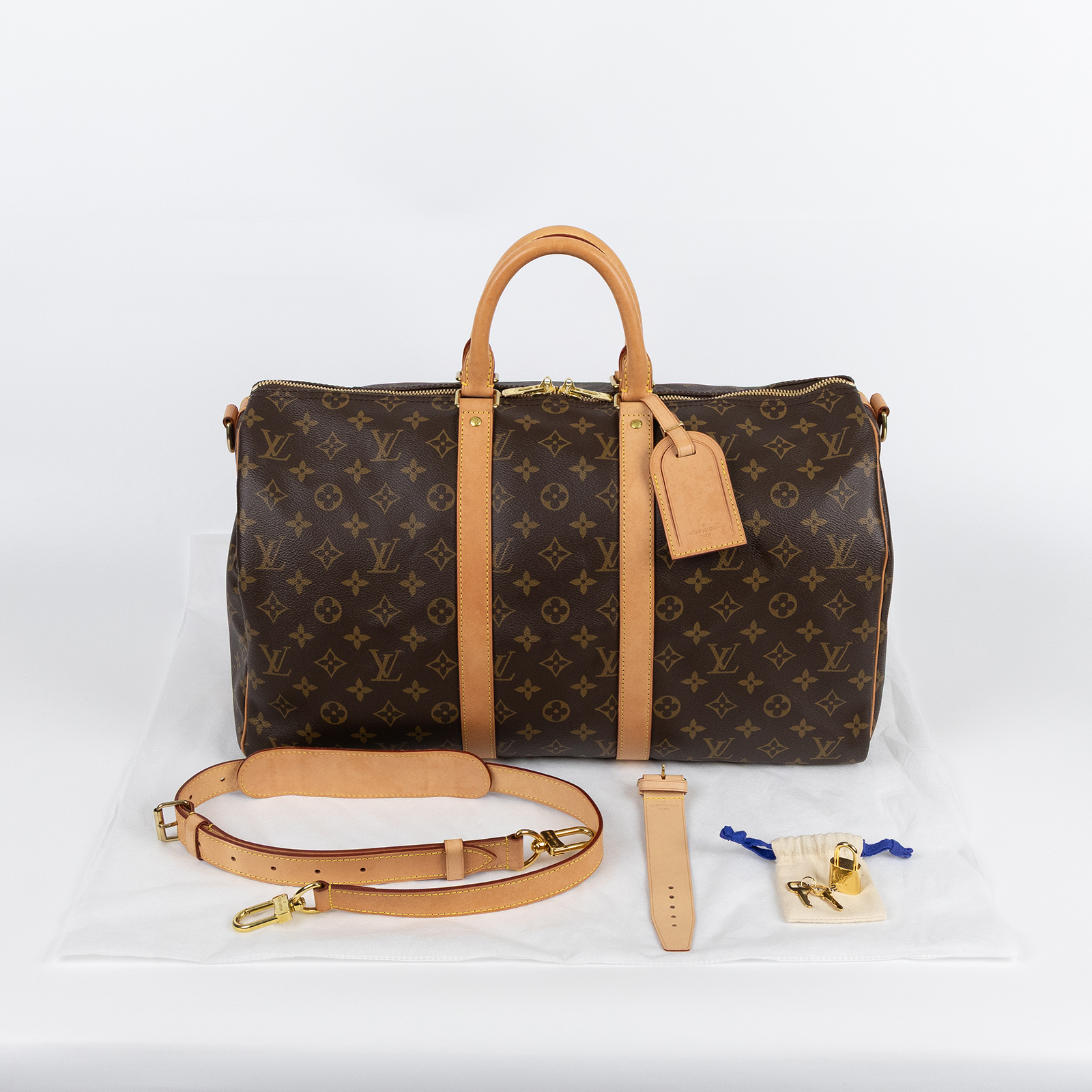 路易威登 LOUIS VUITTON Keepall Bandoulière 45 Monogram經典帆布 波士頓包  旅行袋 M41418 晶片款  鎖組/背帶2/行李吊牌