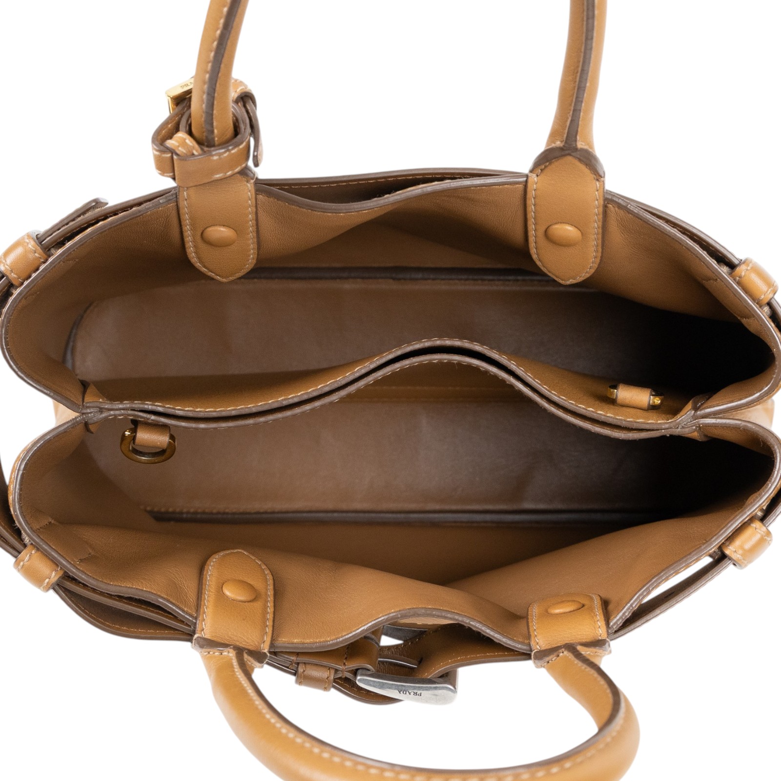 普拉達 PRADA Buckle 連皮帶 手提包 小型 1BA434_2CY9 焦糖Buckle 皮革手袋連皮帶 小號 防塵袋/背帶