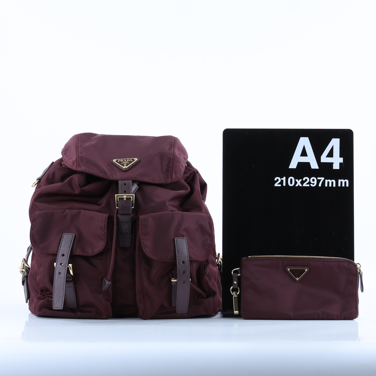 普拉達 PRADA Re-Nylon 中型 背囊 連化妝袋 1BZ811_RV44 酒紅色尼龍後背包 防塵袋