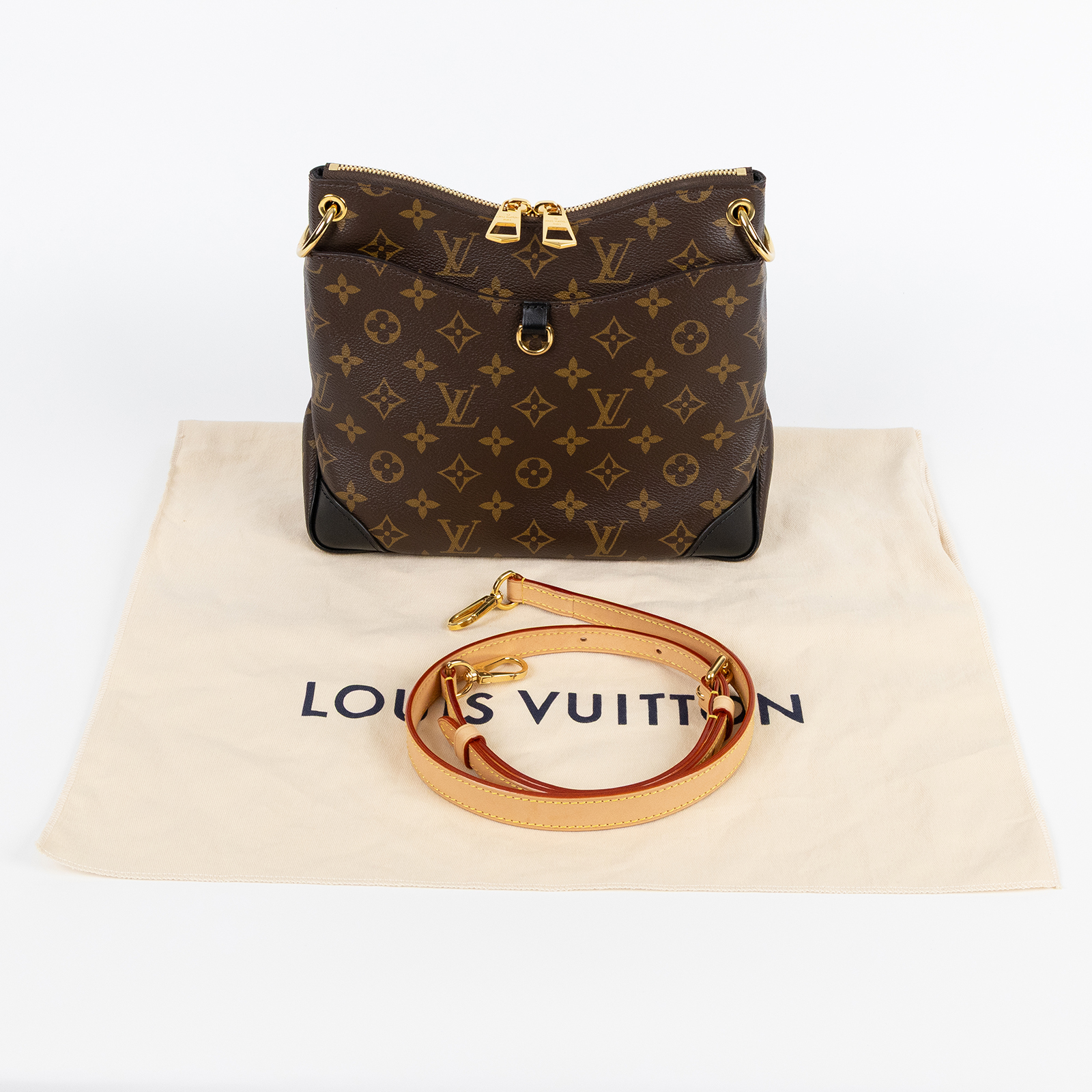 路易威登 LOUIS VUITTON Odéon PM 經典原花 天然色皮革 拉鍊 肩背 斜背包 M45354 晶片款 原花ODEON NM PM 防塵袋/背帶