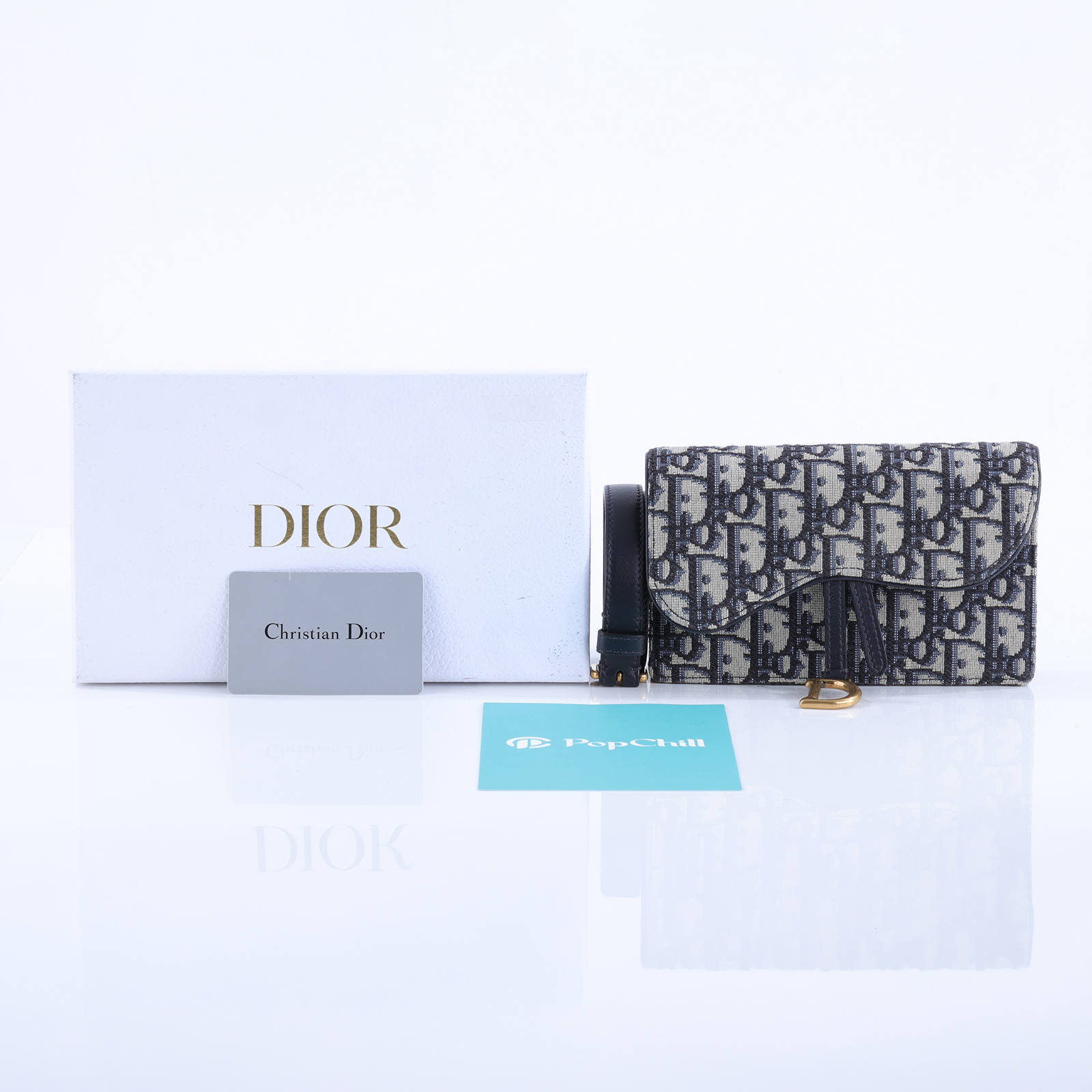 迪奧 CHRISTIAN DIOR Saddle 馬鞍 腰包 S5619CTZQ 藍緹花帆布SADDLE腰包 原廠盒子/背帶/保證卡