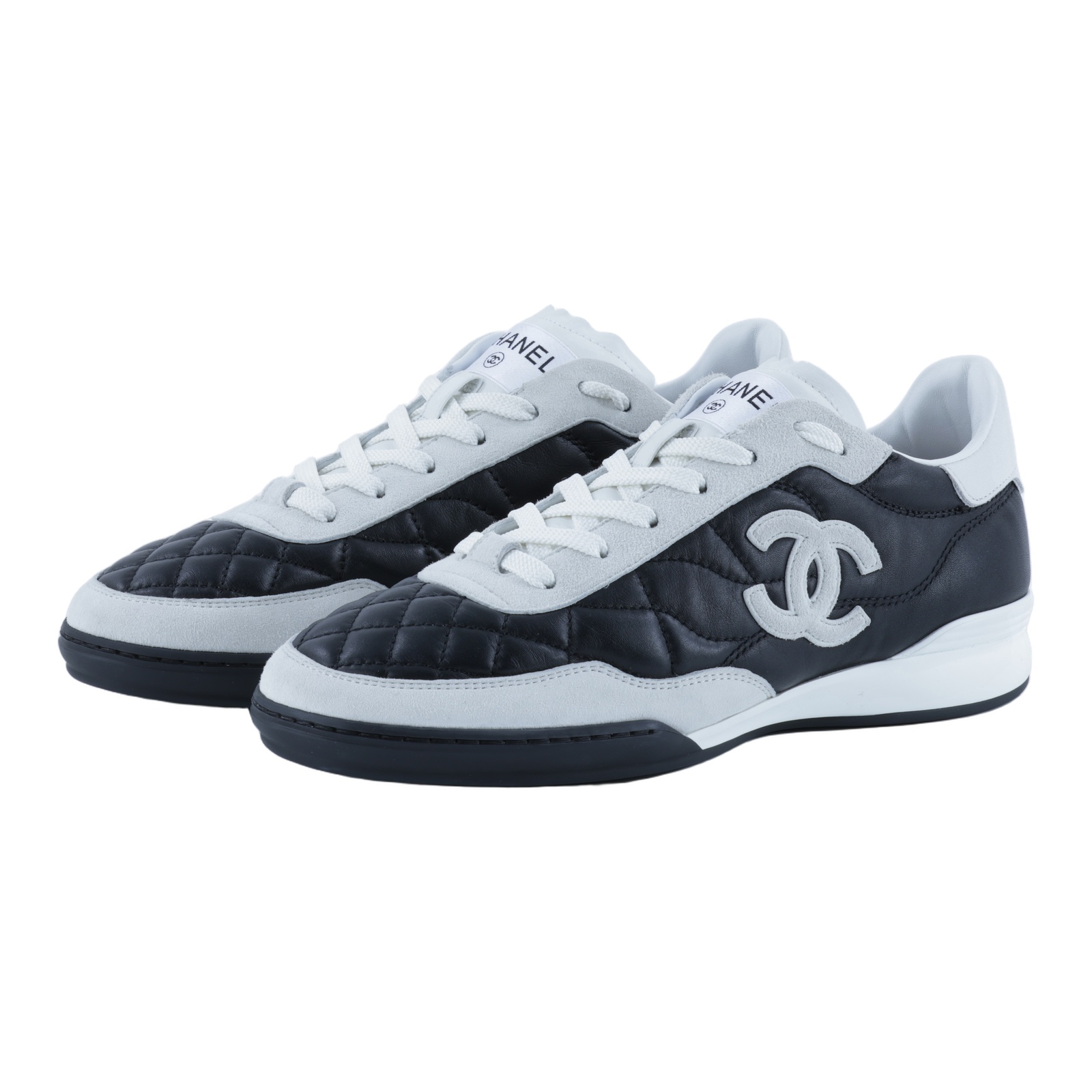 香奈兒 CHANEL CC LOGO 球鞋 運動鞋 G47274 B24503_375 黑白皮革雙C休閒鞋#37.5 防塵袋