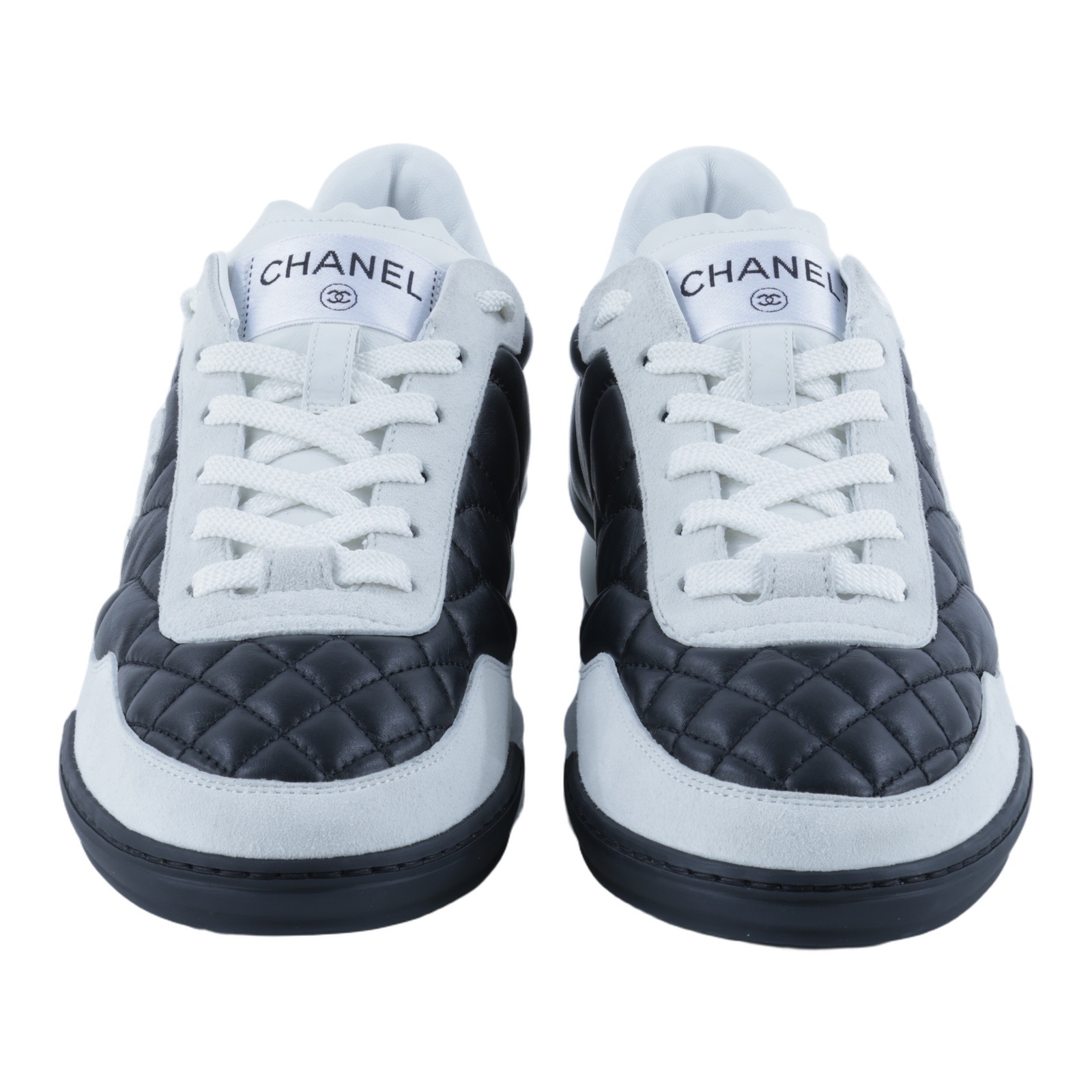 香奈兒 CHANEL CC LOGO 球鞋 運動鞋 G47274 B24503_375 黑白皮革雙C休閒鞋#37.5 防塵袋
