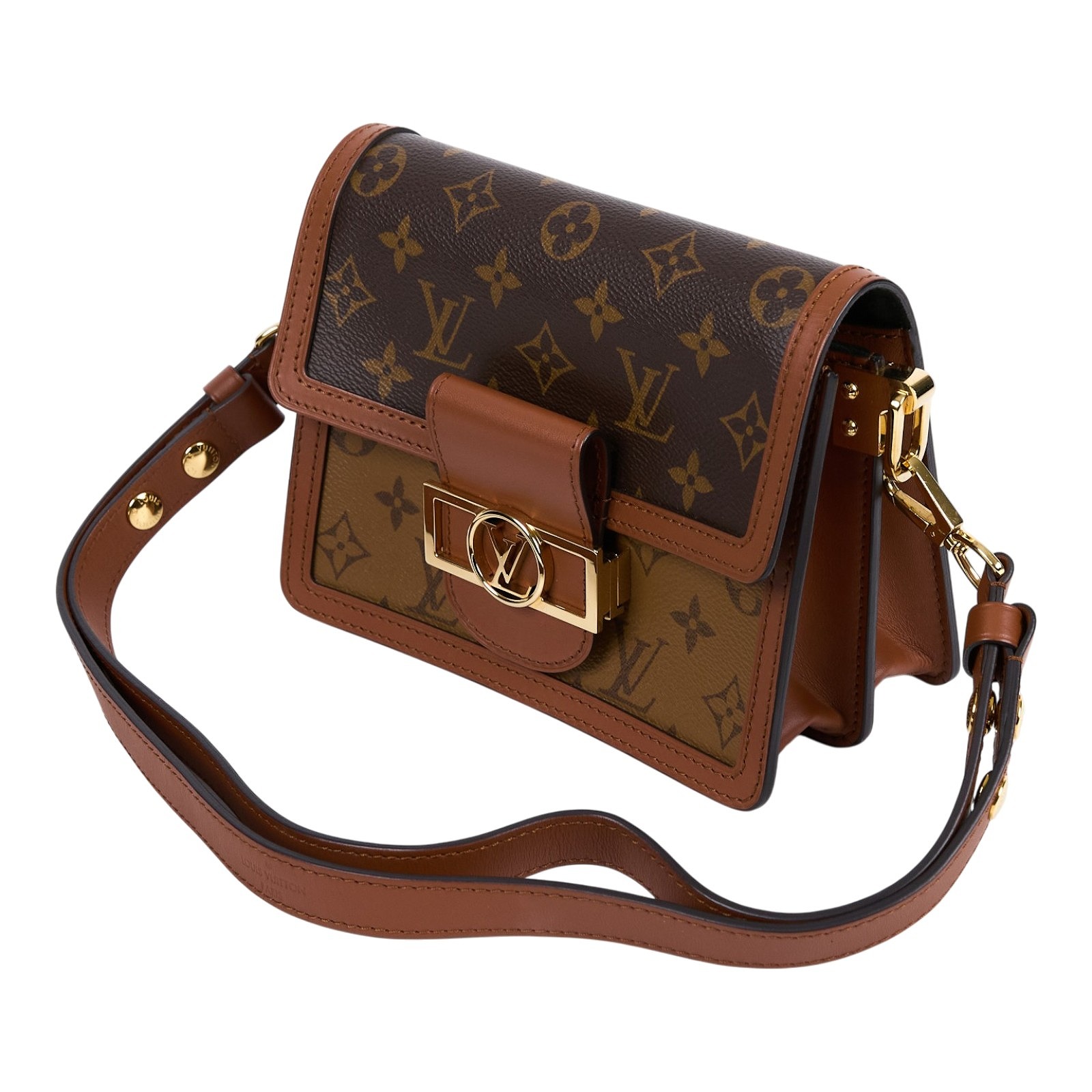路易威登 LOUIS VUITTON Mini Dauphine 達芙妮 Reverse皮革飾邊 帆布肩背 斜背包 M45959  原廠盒子/防塵袋/背帶