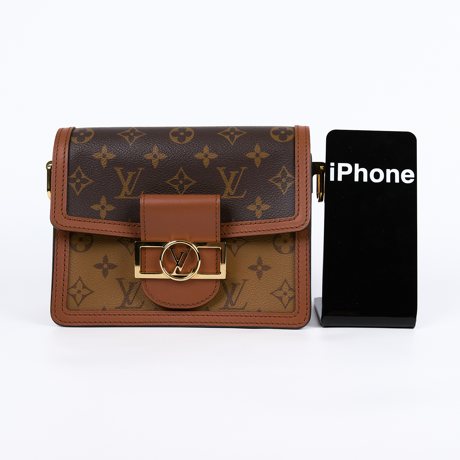 路易威登 LOUIS VUITTON Mini Dauphine 達芙妮 Reverse皮革飾邊 帆布肩背 斜背包 M45959  原廠盒子/防塵袋/背帶