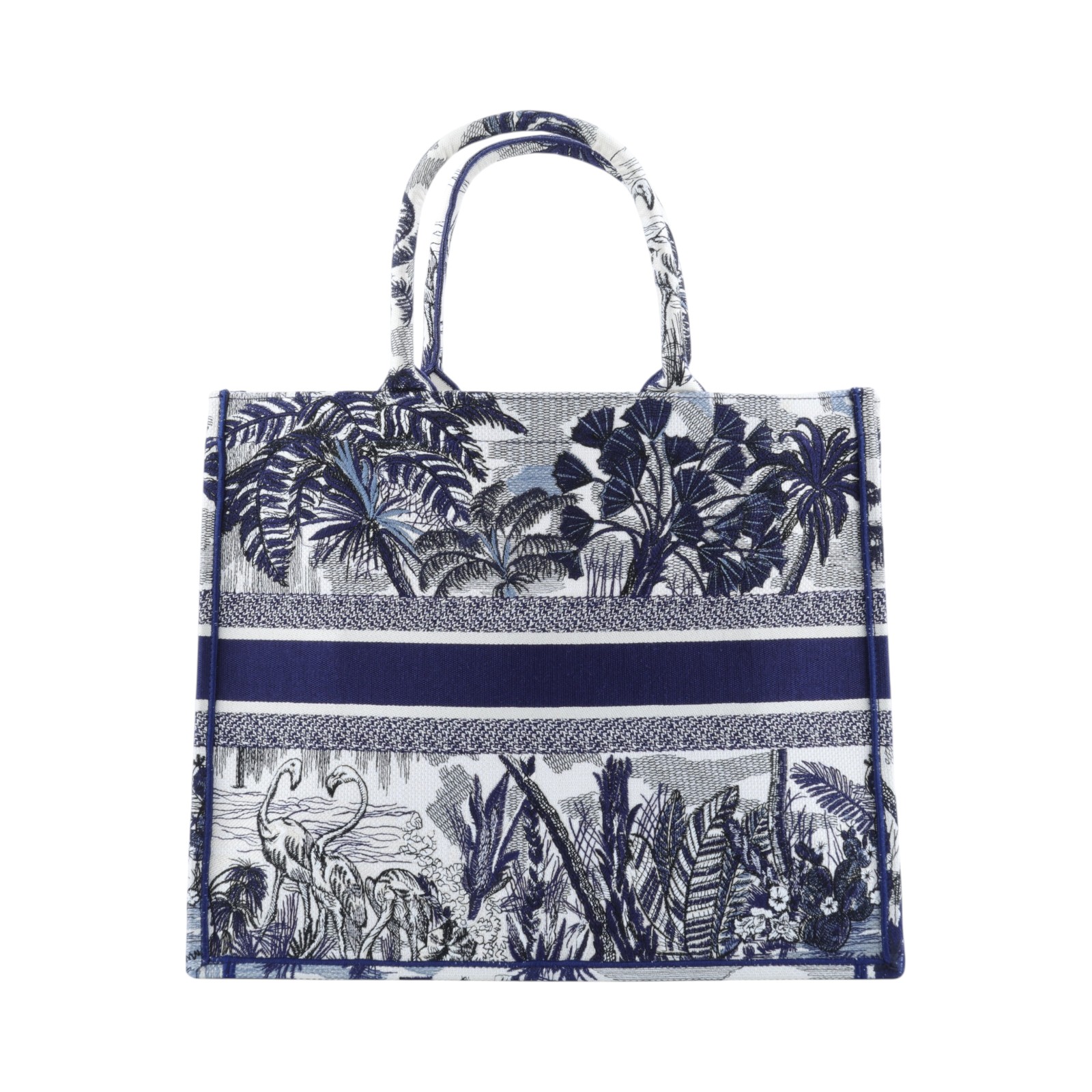 迪奧 CHRISTIAN DIOR Book Tote 大型 托特包 藍色 米白色 M1286ZTJO 藍緹花椰子樹BOOKTOTE 防塵袋/保證卡