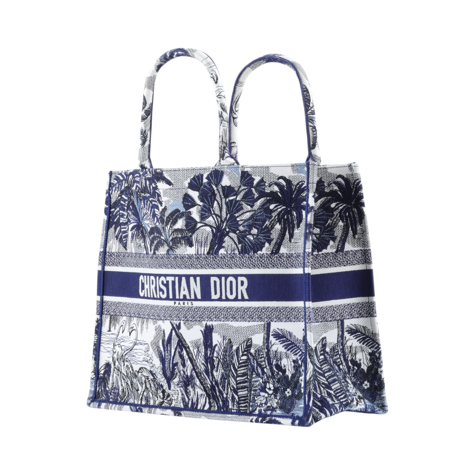 迪奧 CHRISTIAN DIOR Book Tote 大型 托特包 藍色 米白色 M1286ZTJO 藍緹花椰子樹BOOKTOTE 防塵袋/保證卡
