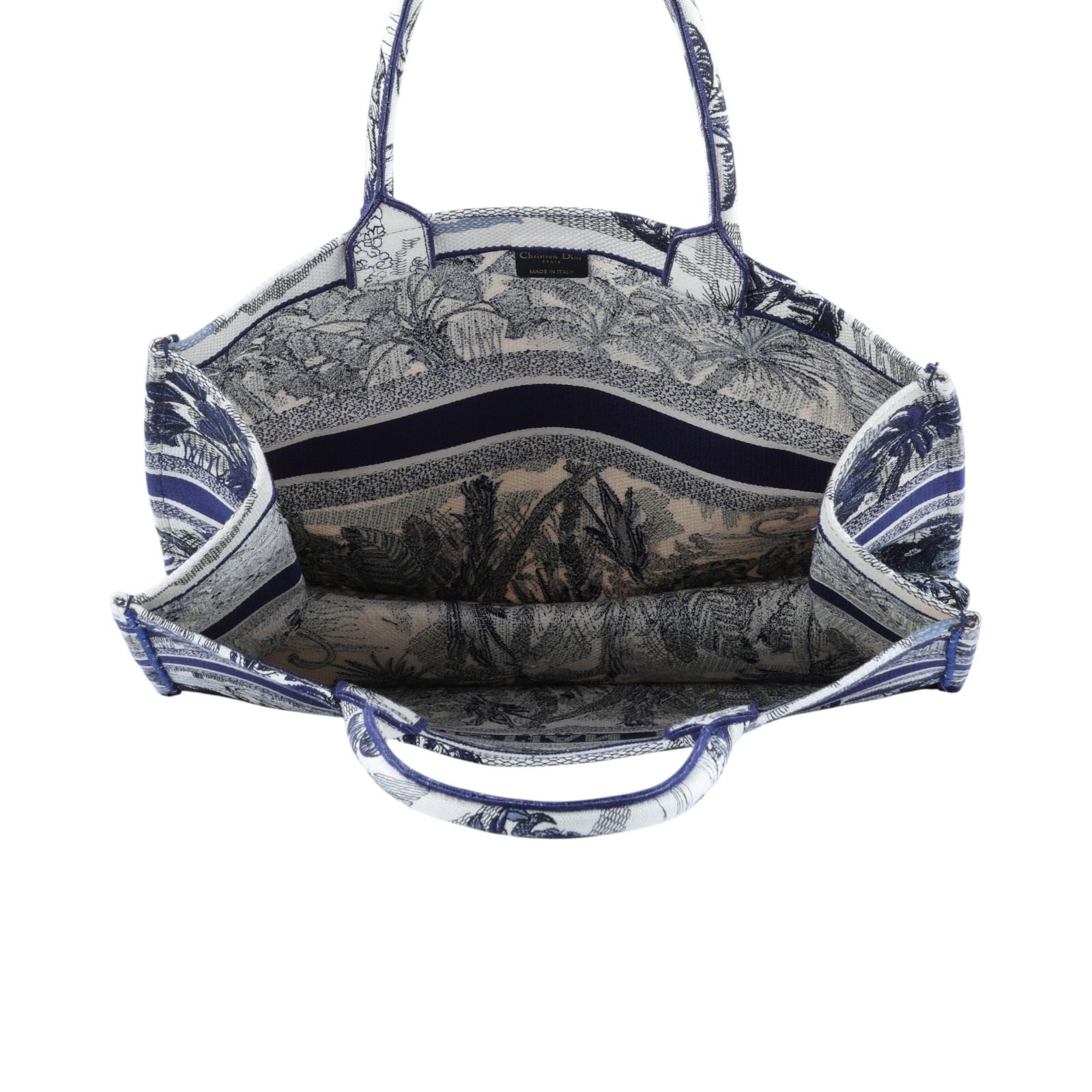 迪奧 CHRISTIAN DIOR Book Tote 大型 托特包 藍色 米白色 M1286ZTJO 藍緹花椰子樹BOOKTOTE 防塵袋/保證卡