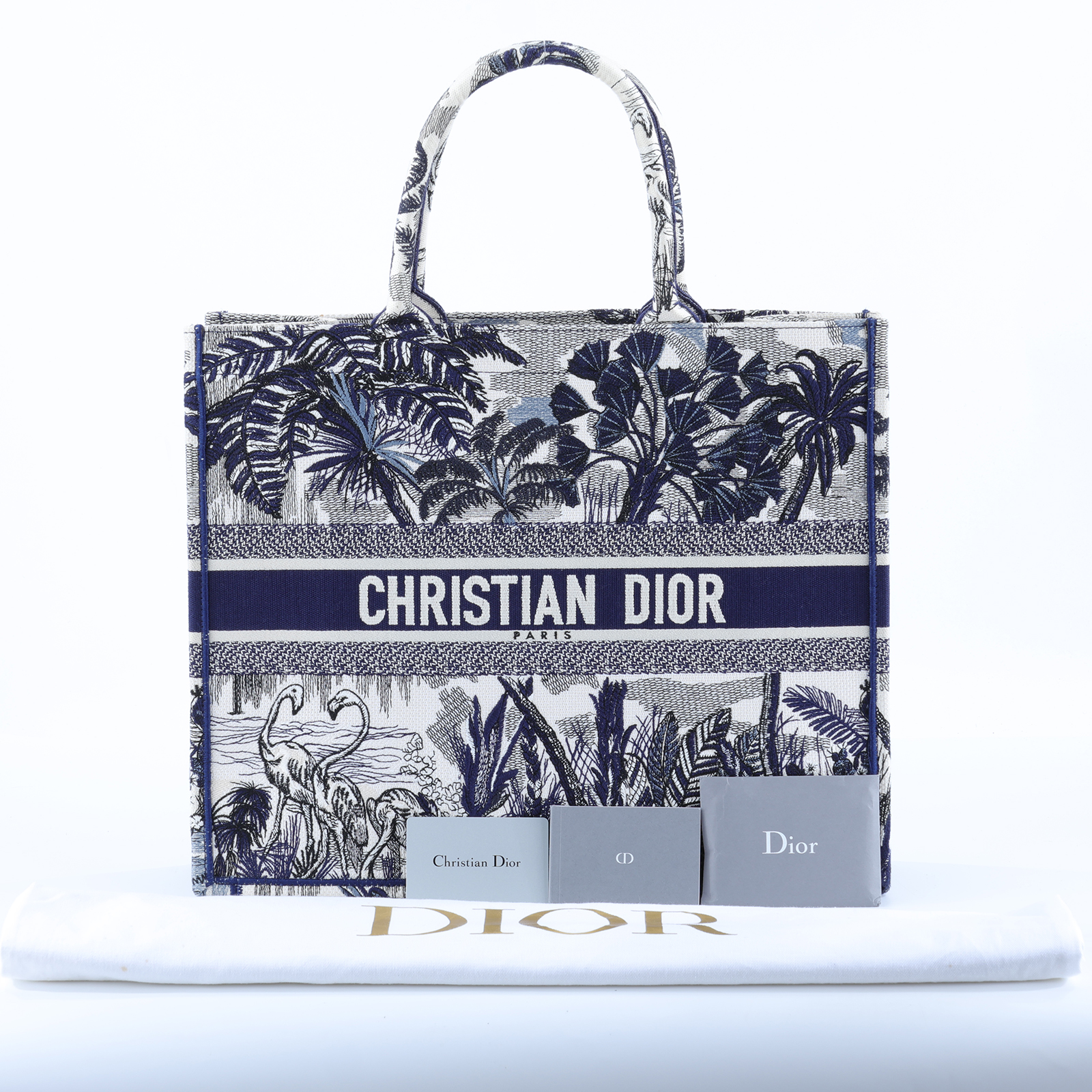 迪奧 CHRISTIAN DIOR Book Tote 大型 托特包 藍色 米白色 M1286ZTJO 藍緹花椰子樹BOOKTOTE 防塵袋/保證卡