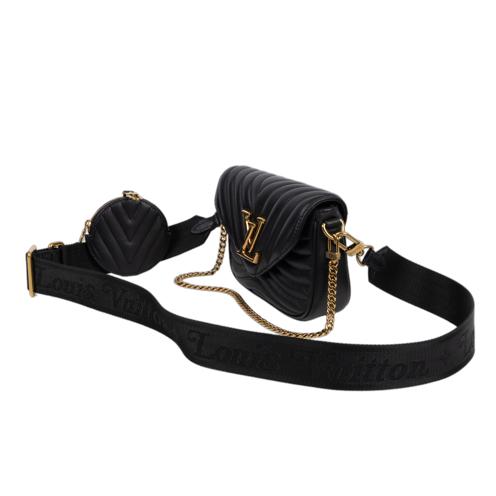路易威登 LOUIS VUITTON New Wave Multi-pochette 牛皮 三合一 斜背包 M56461 晶片款  防塵袋/背帶2/零錢包