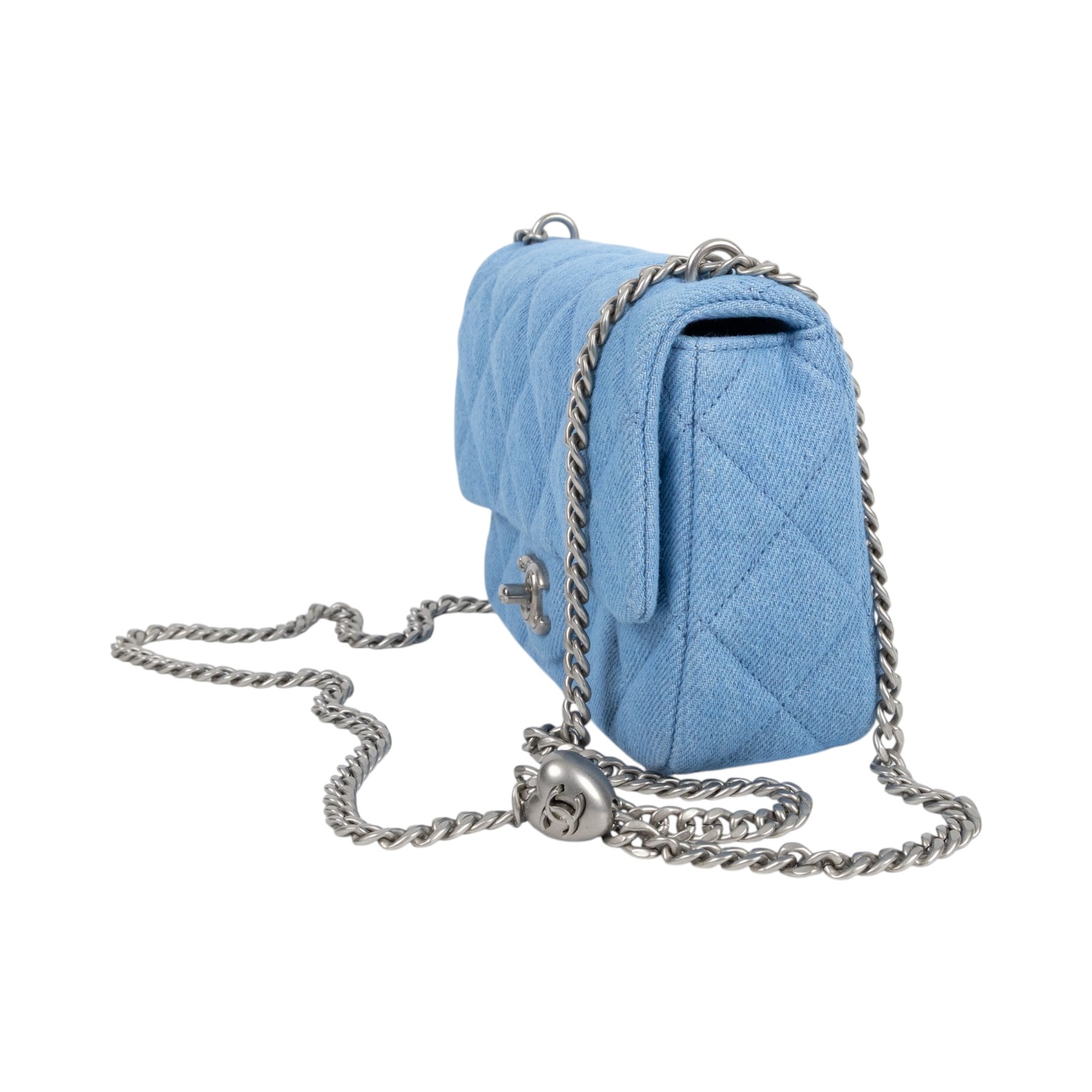 香奈兒 CHANEL 心型金球 方胖 肩背 斜背口蓋包  AS3829_DENIM 晶片款 藍牛仔愛心調節方胖 原廠盒子/防塵袋