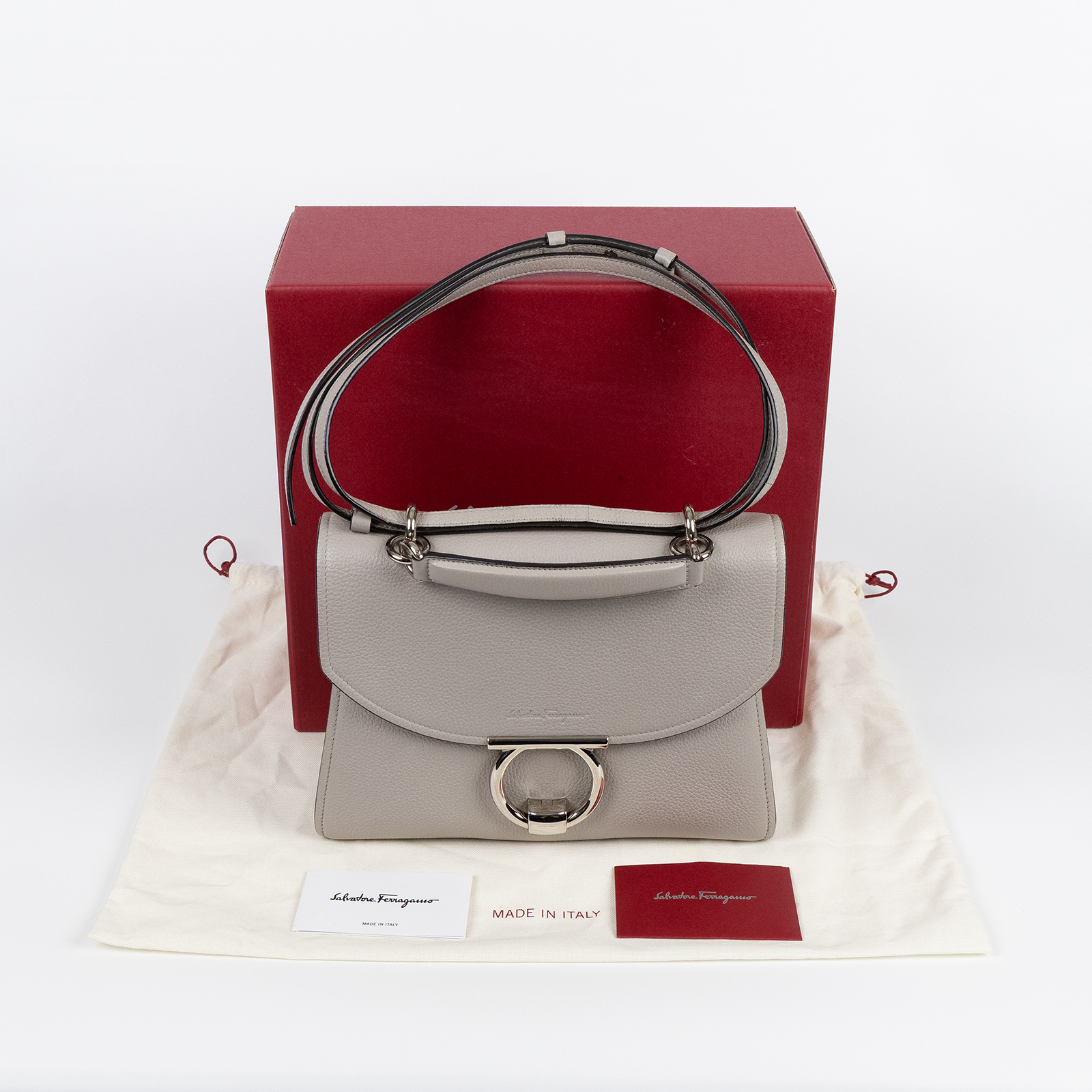菲拉格慕 SALVATORE FERRAGAMO Gancini top handle 手提包 DY-21 H493 灰MARGOT兩用包 原廠盒子/防塵袋