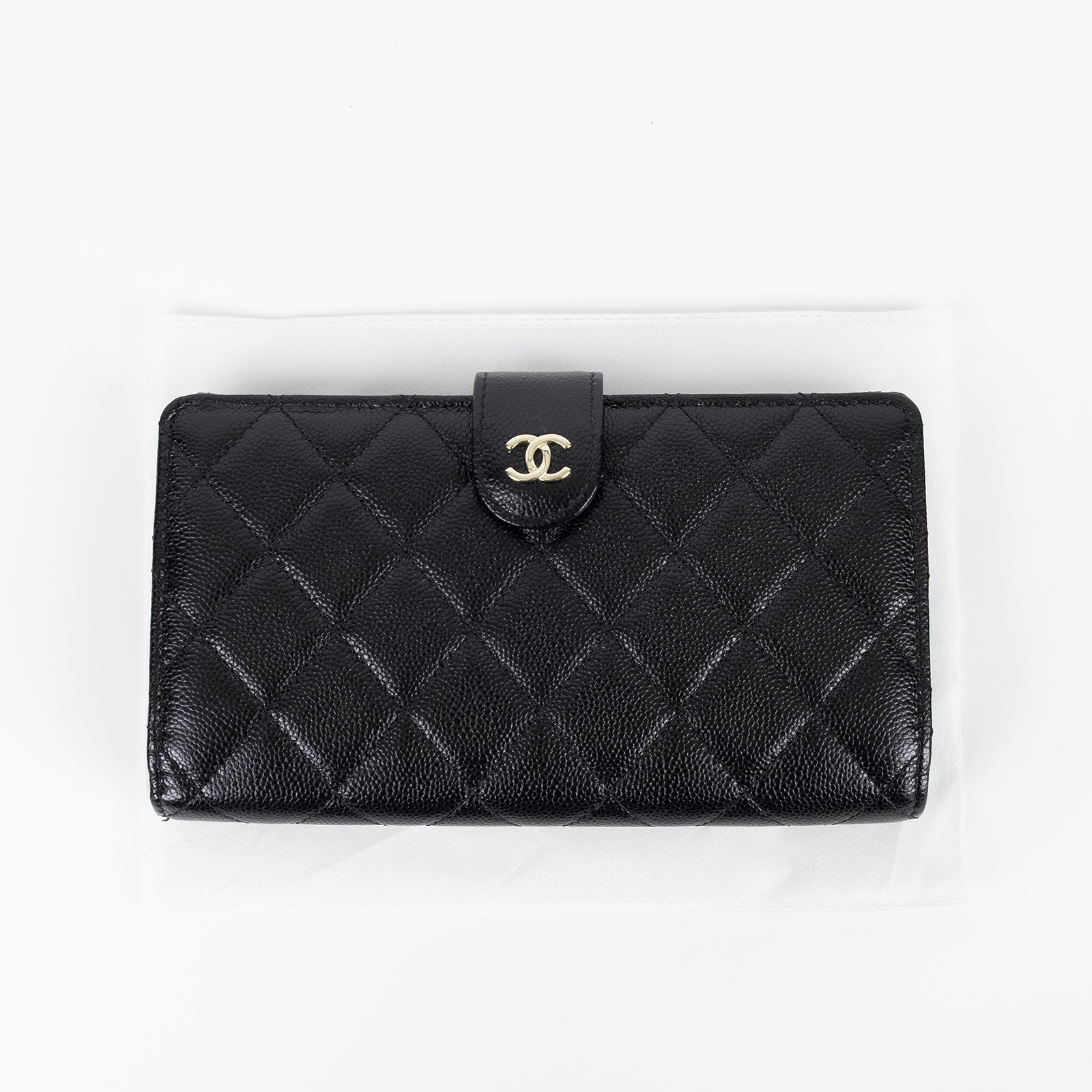 香奈兒 CHANEL CC LOGO 長夾 錢包 皮夾  晶片款 黑荔枝長夾 無附屬品