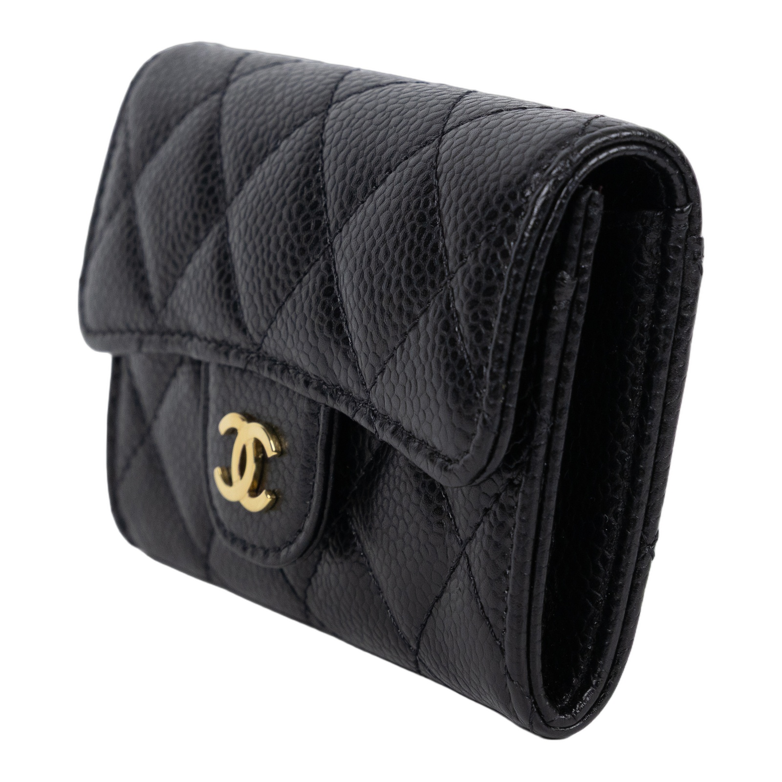 香奈兒 CHANEL CC LOGO 口蓋 卡片夾 錢包 AP0214 晶片款 黑荔枝卡包 原廠盒子/防塵袋/緞帶/山茶花裝飾