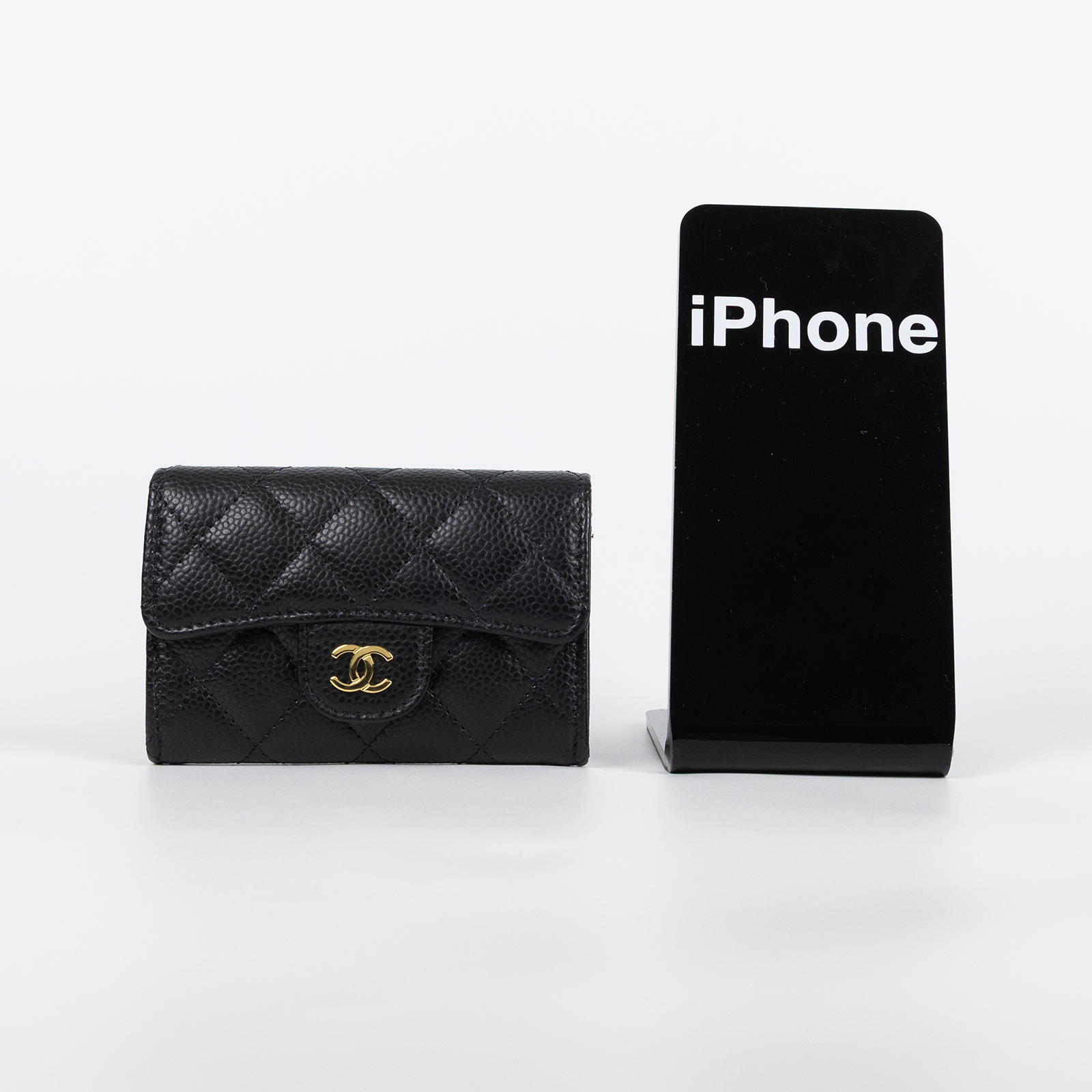 香奈兒 CHANEL CC LOGO 口蓋 卡片夾 錢包 AP0214 晶片款 黑荔枝卡包 原廠盒子/防塵袋/緞帶/山茶花裝飾