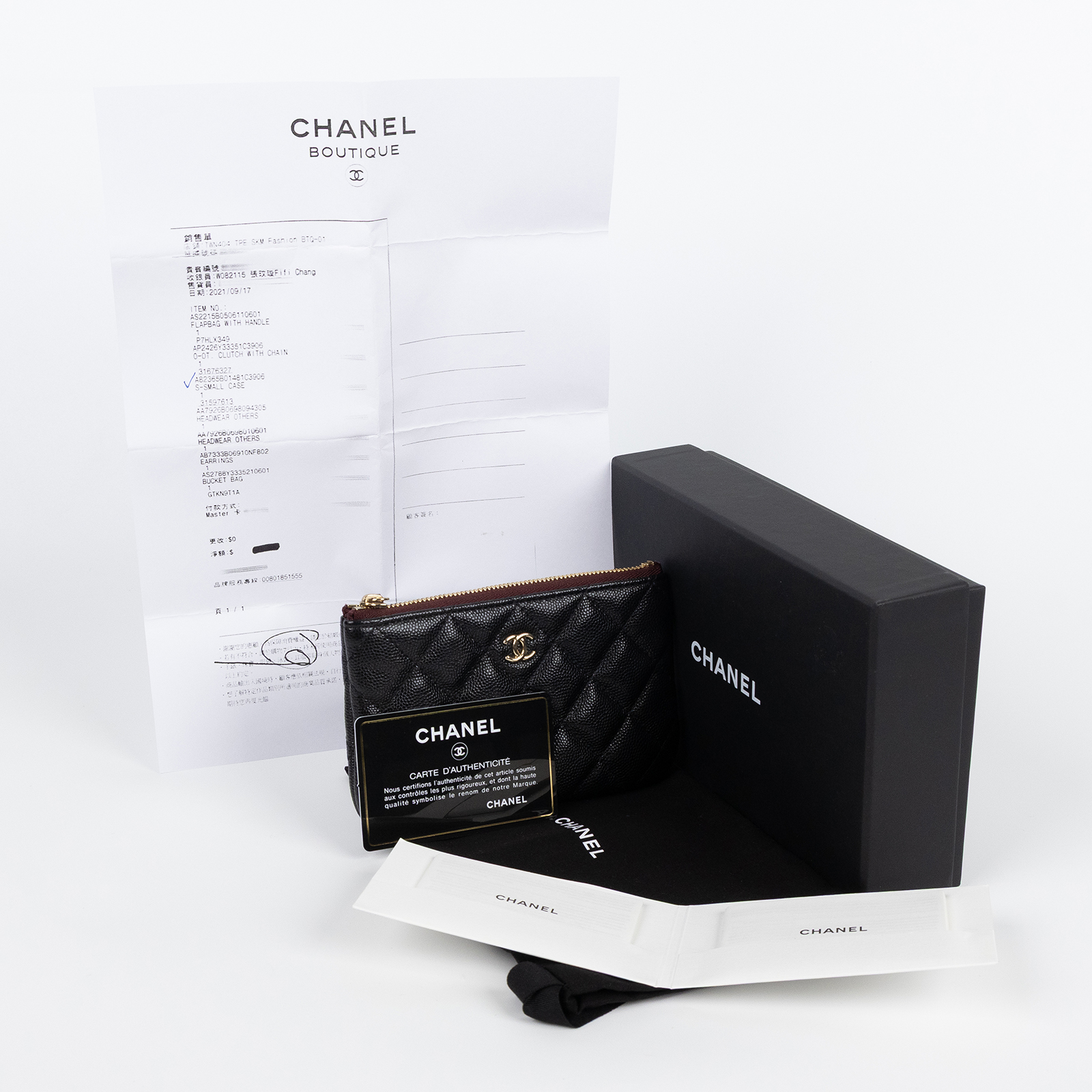 香奈兒 CHANEL 手拿包 隨身包 零錢包 小皮件 A82365 B01481 31開黑荔枝一字拉 原廠盒子/防塵袋/購買證明