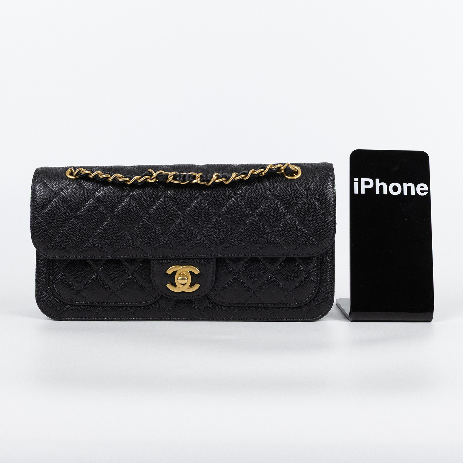 香奈兒 CHANEL CF 口蓋包 肩背包 斜背包 AS5694 晶片款 黑金荔枝雙口袋口蓋鍊包 原廠盒子/防塵袋