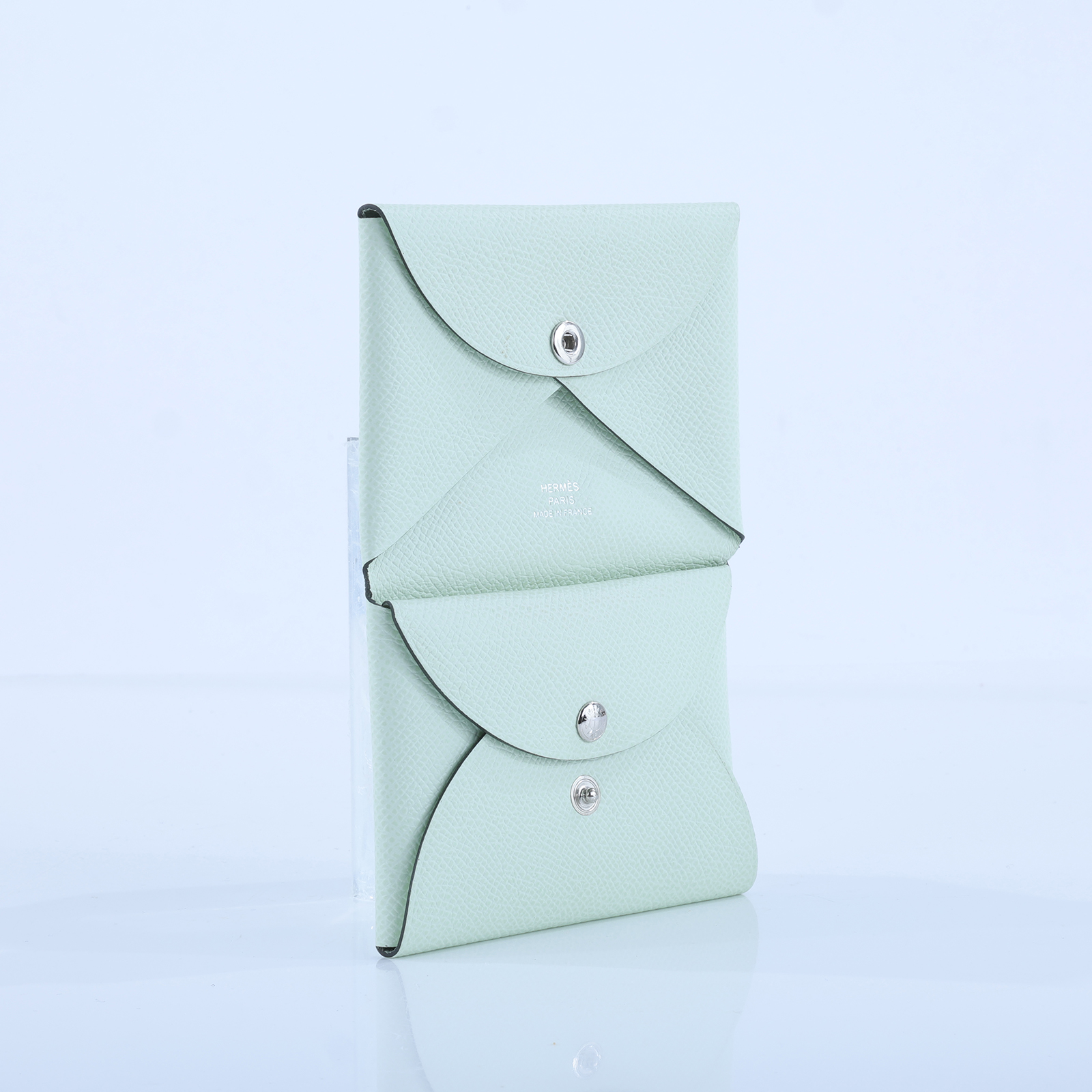 愛馬仕 Hermes Calvi Duo 卡包 CALD B刻 氣泡綠CALVI DUO 無附屬品