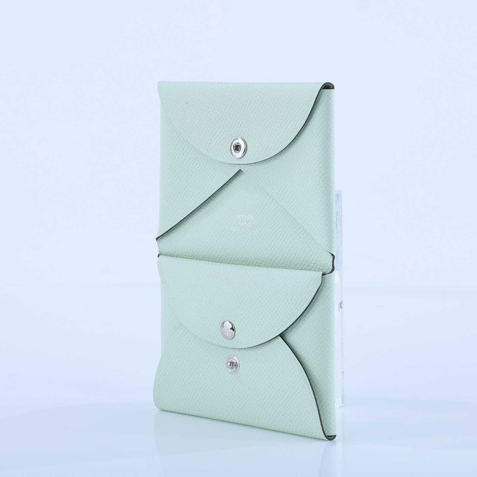愛馬仕 Hermes Calvi Duo 卡包 CALD B刻 氣泡綠CALVI DUO 無附屬品