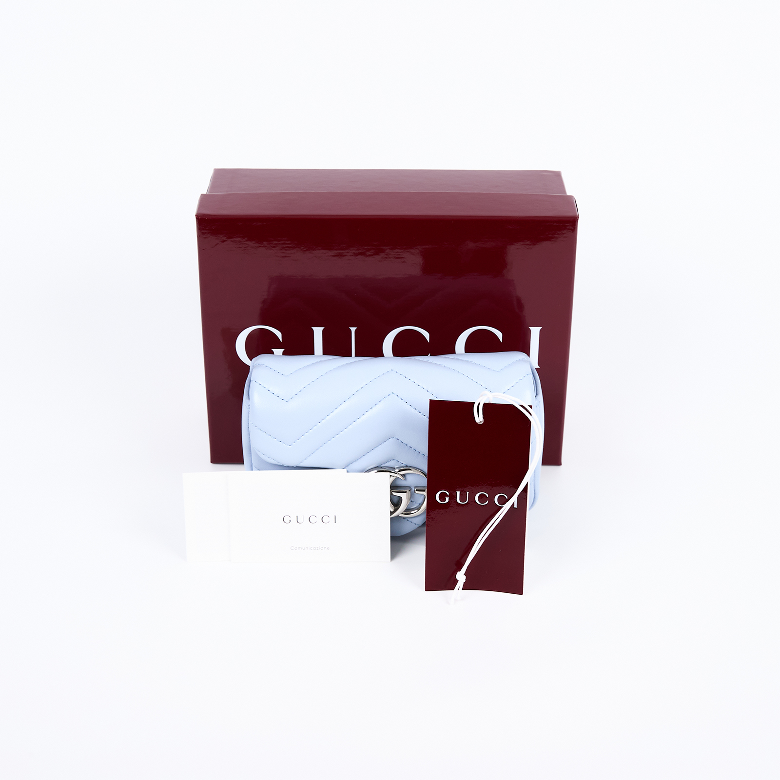 古馳 GUCCI GG Marmont 絎縫 迷你 肩背包 841290 AAFAX 淺藍MARMONT MINI 原廠盒子