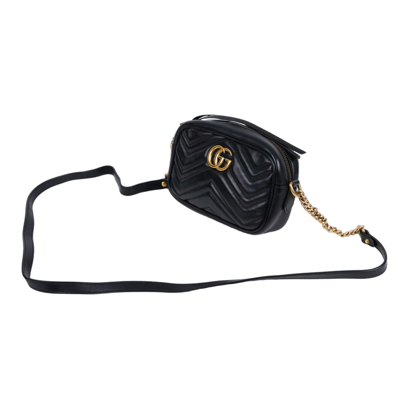 古馳 GUCCI Marmont 迷你袋 金色五金 448065 DTD1T 黑金GG Marmont 相機包 MINI 無附屬品