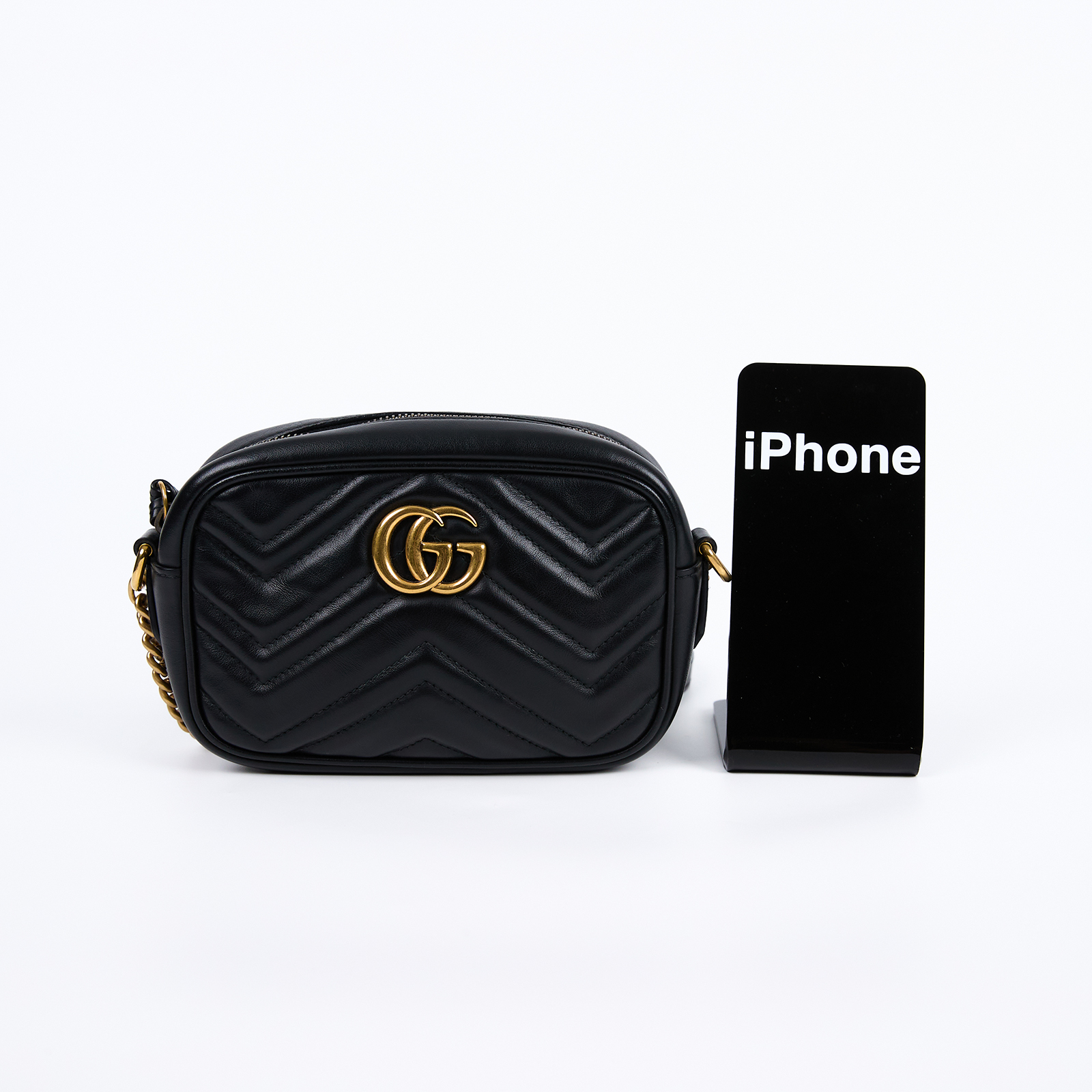 古馳 GUCCI Marmont 迷你袋 金色五金 448065 DTD1T 黑金GG Marmont 相機包 MINI 無附屬品