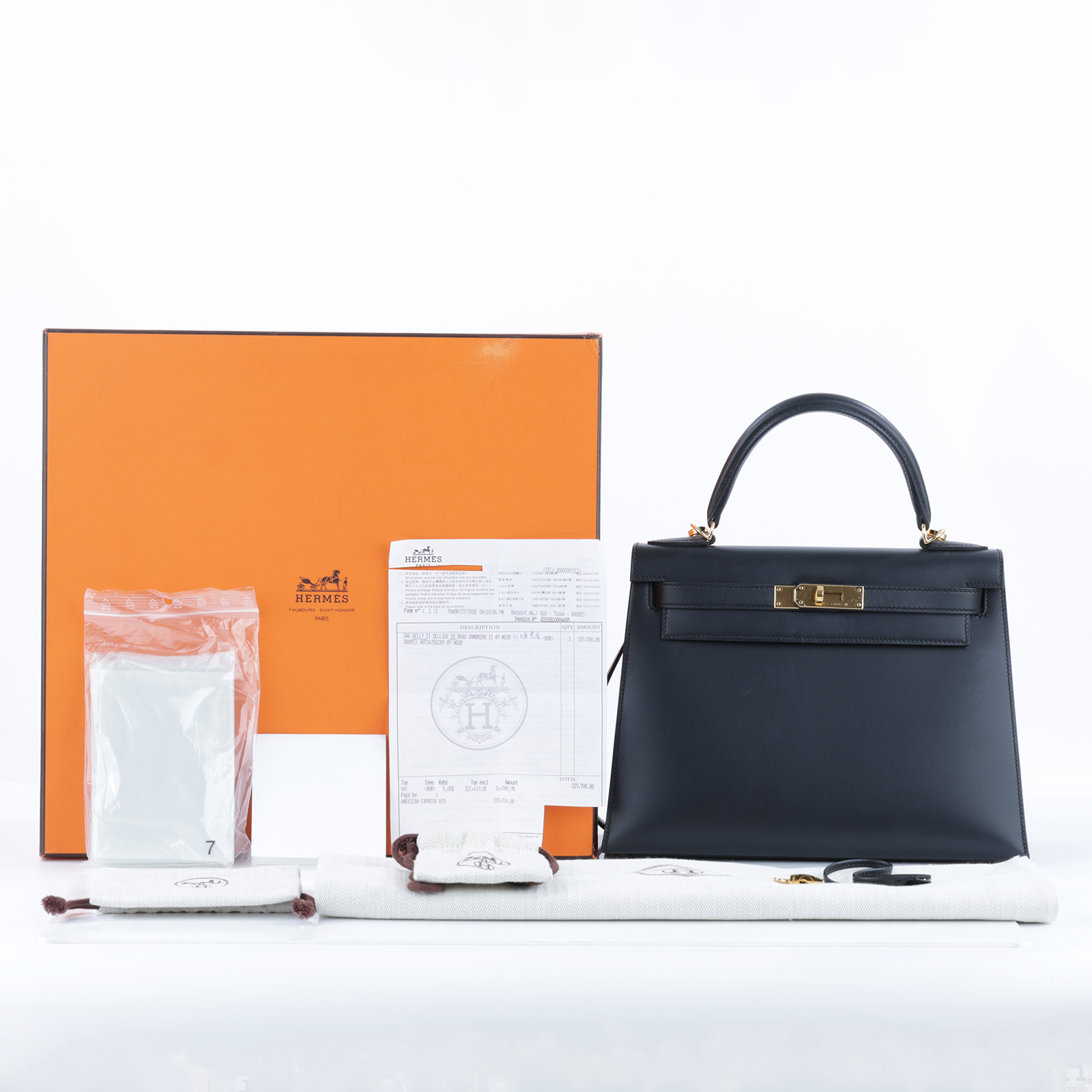愛馬仕 Hermes Kelly Bag 凱莉包 28 金色五金 黑色 H073675CC89 /C刻  原廠盒子/防塵袋/背帶/鎖組/吊牌/購買證明
