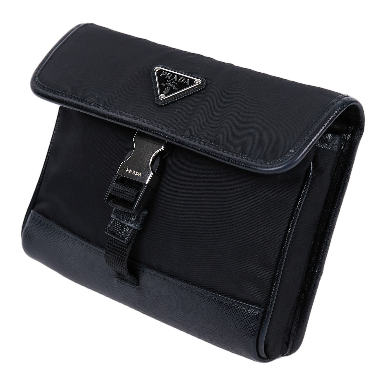 普拉達 PRADA Re-Nylon Saffiano 皮革 智能手機保護套 2ZH108_2DMH 黑尼龍小包 背帶