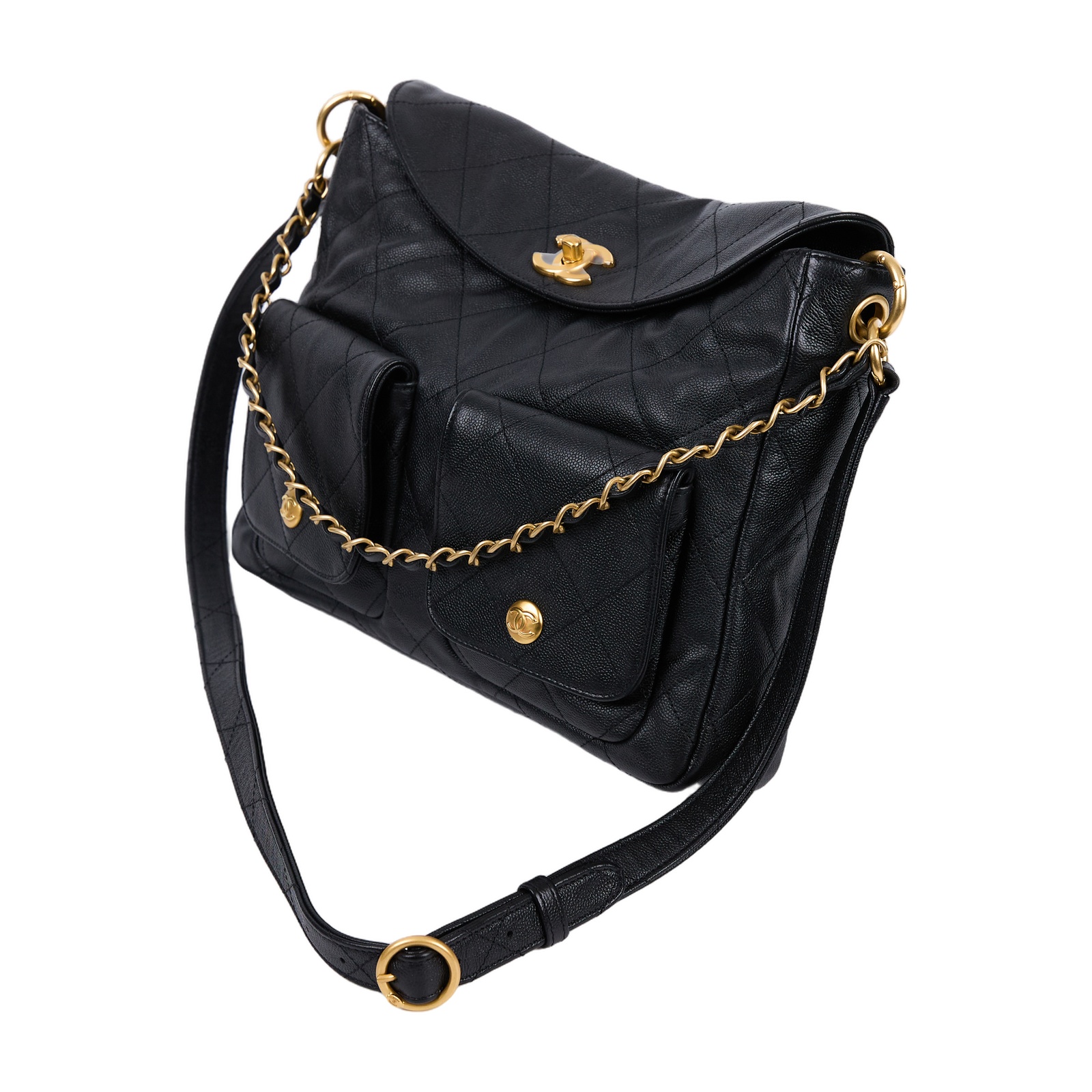 香奈兒 CHANEL Hobo 肩背包 AS5384 晶片款 黑金荔枝HOBO嬉皮包 防塵袋