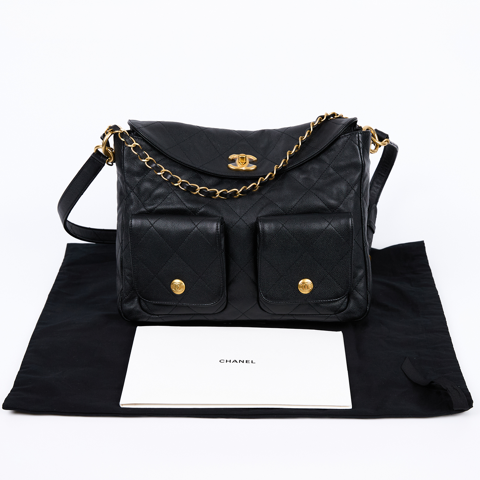 香奈兒 CHANEL Hobo 肩背包 AS5384 晶片款 黑金荔枝HOBO嬉皮包 防塵袋
