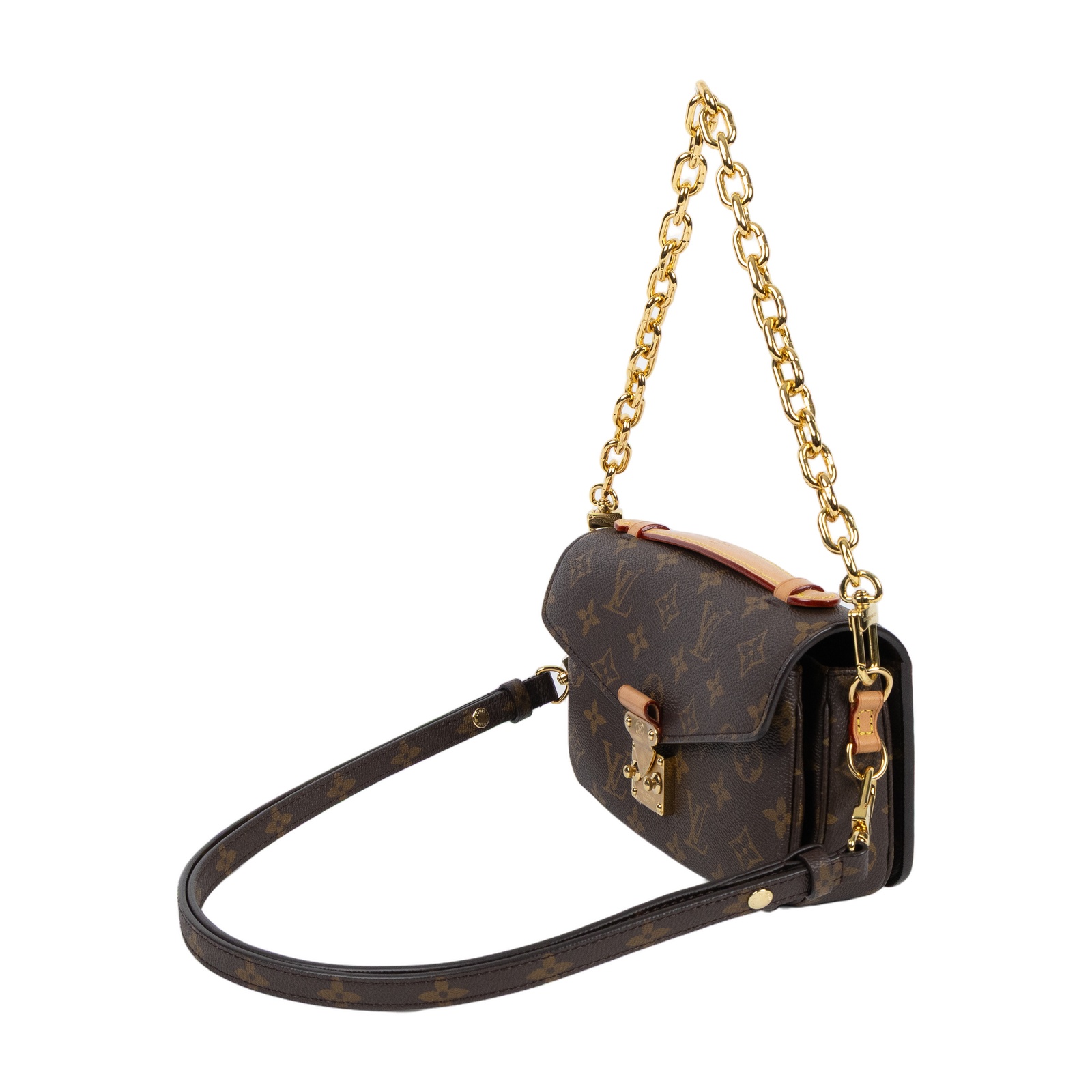 路易威登 LOUIS VUITTON Pochette Métis East West 老花 鏈條 郵差包 腋下單肩包 M46279 晶片款  原廠盒子/防塵袋/購買證明影本/背帶