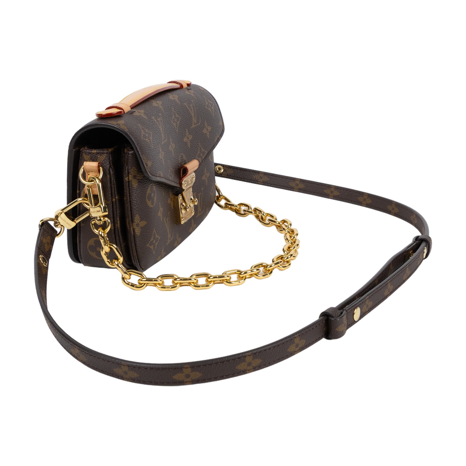 路易威登 LOUIS VUITTON Pochette Métis East West 老花 鏈條 郵差包 腋下單肩包 M46279 晶片款  原廠盒子/防塵袋/購買證明影本/背帶