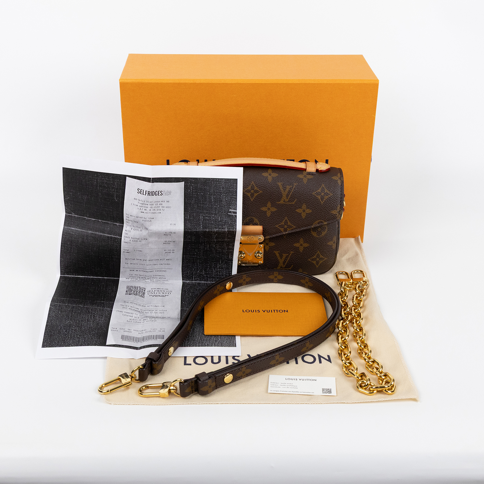 路易威登 LOUIS VUITTON Pochette Métis East West 老花 鏈條 郵差包 腋下單肩包 M46279 晶片款  原廠盒子/防塵袋/購買證明影本/背帶