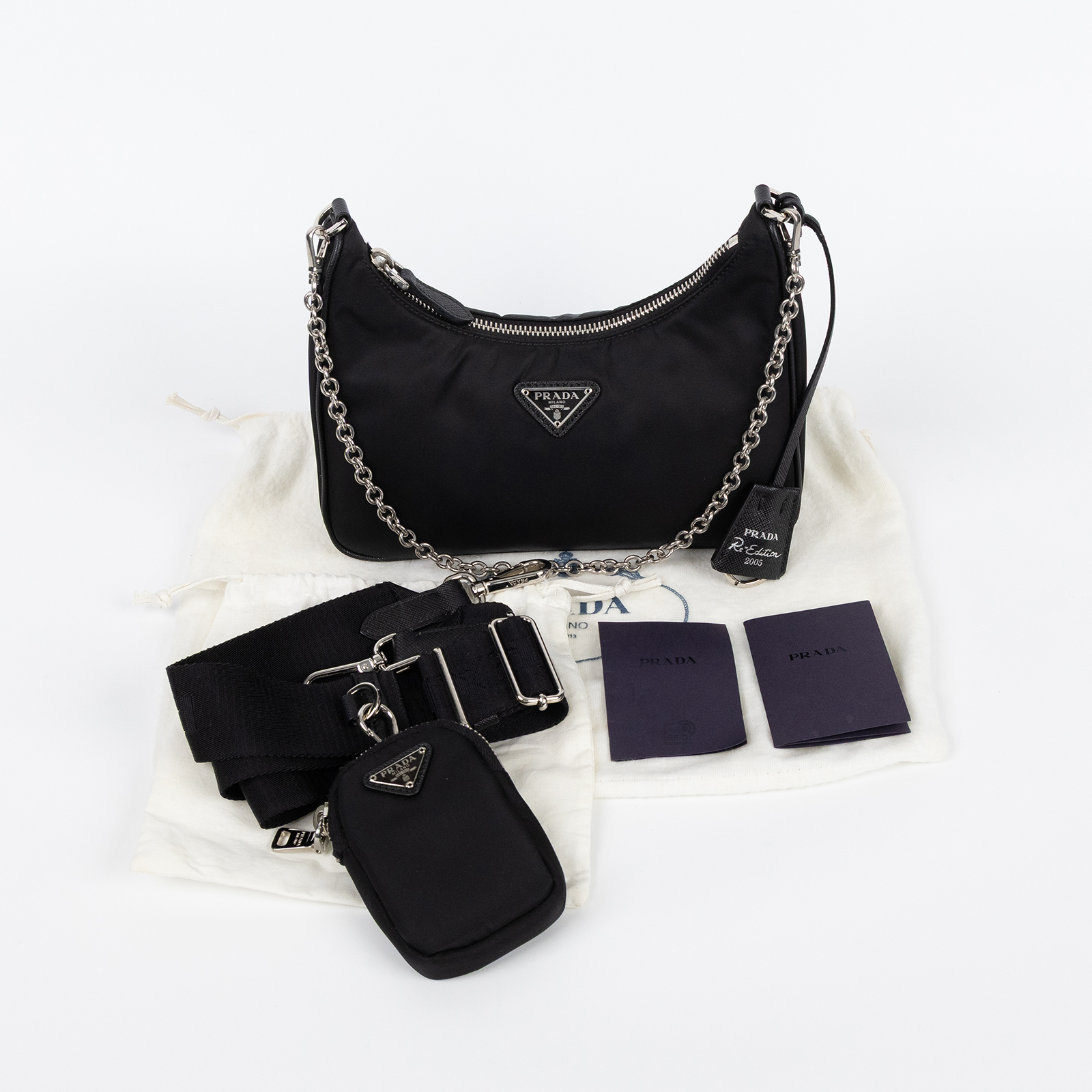 普拉達 PRADA Re-Edition 2005 Re-Nylon 手袋 1BH204_R064 黑尼龍三合一HOBO 防塵袋/零錢袋/背帶2