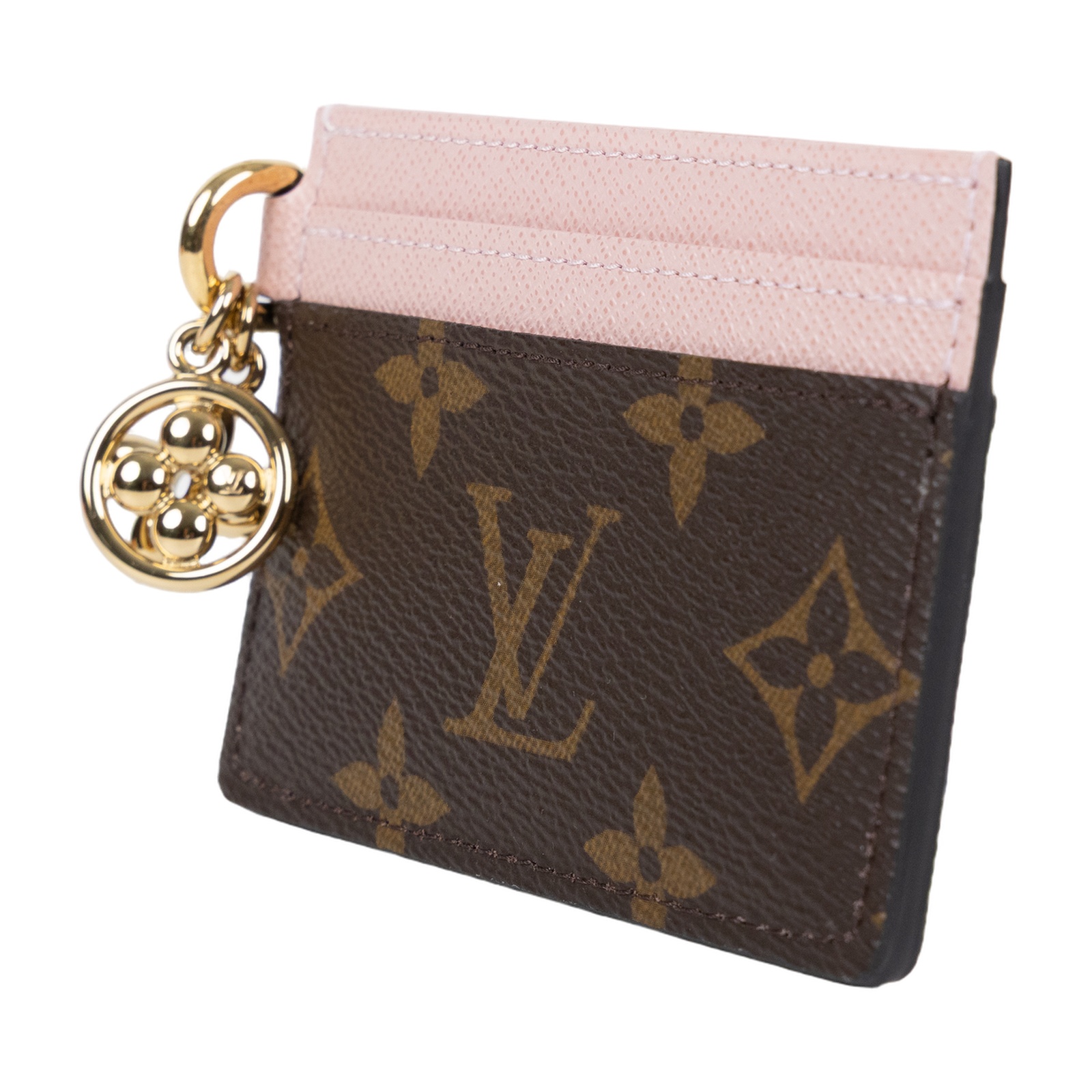 路易威登 LOUIS VUITTON LV Charms 名片夾 帆布 粉紅色 M82739 晶片款 棕原花拼粉Charms 名片夾 原廠盒子/防塵袋