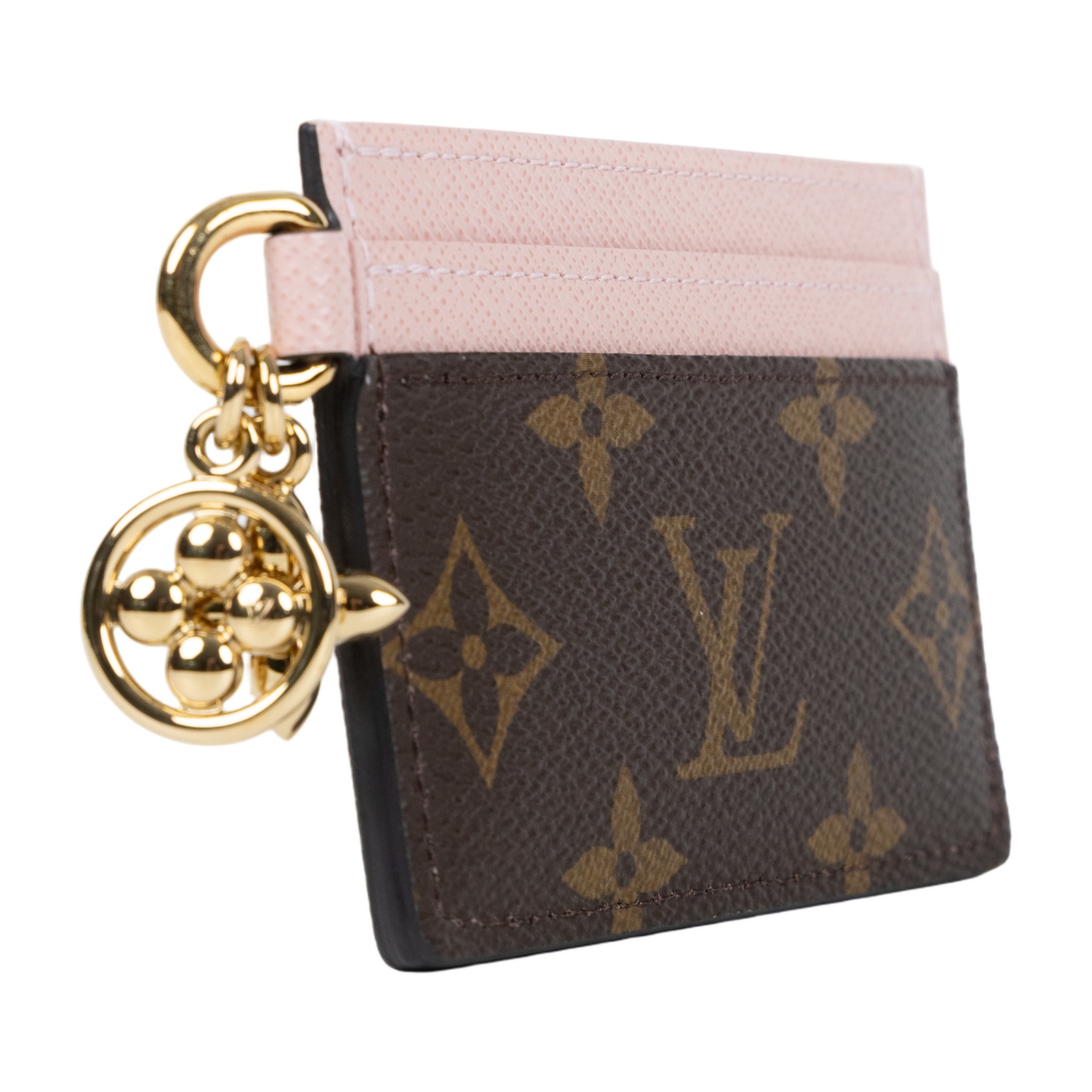 路易威登 LOUIS VUITTON LV Charms 名片夾 帆布 粉紅色 M82739 晶片款 棕原花拼粉Charms 名片夾 原廠盒子/防塵袋