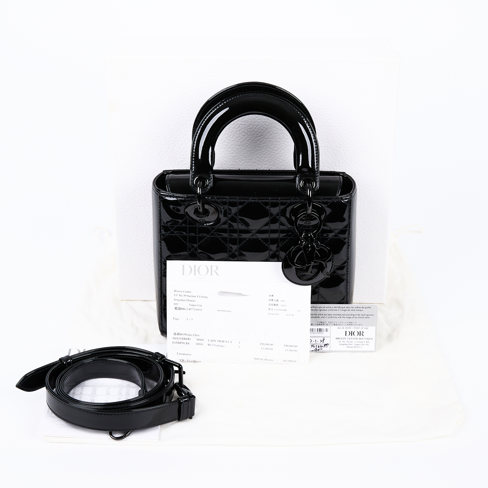 迪奧 CHRISTIAN DIOR Lady Dior 小型 手提 肩背包 漆皮 M0531NWDD  原廠盒子/防塵袋/背帶/保證卡