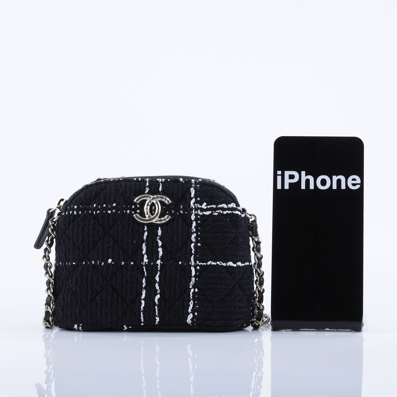 香奈兒 CHANEL 迷你 斜背包  黑毛呢貝殼包 無附屬品