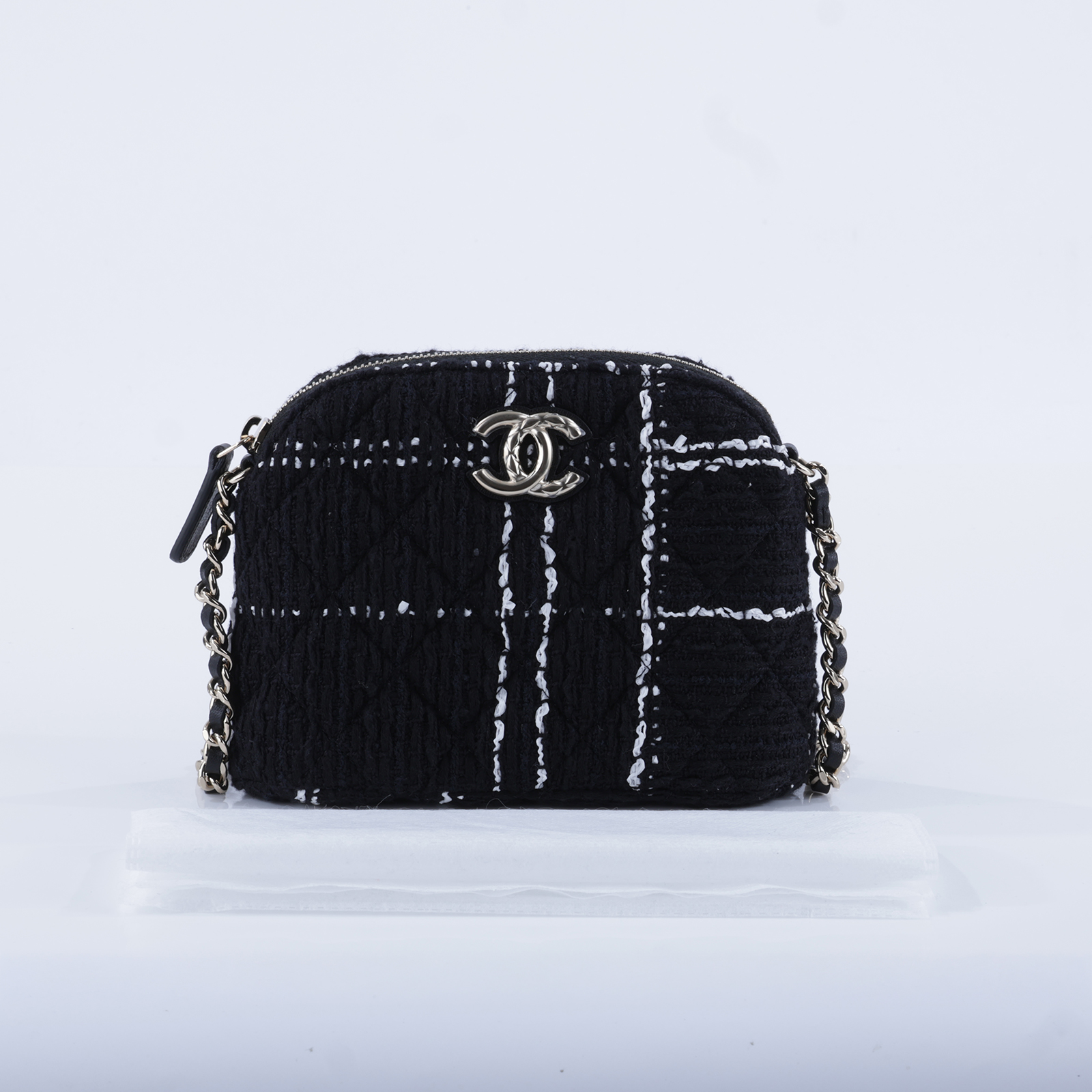 香奈兒 CHANEL 迷你 斜背包  黑毛呢貝殼包 無附屬品