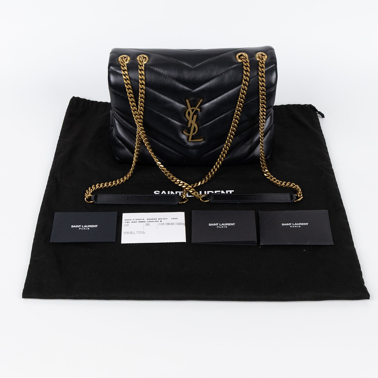聖羅蘭 YSL SAINT LAURENT Loulou 絎縫 小牛皮 TOY 小型 手袋  肩背 斜背包 金色五金 494699DV727  防塵袋
